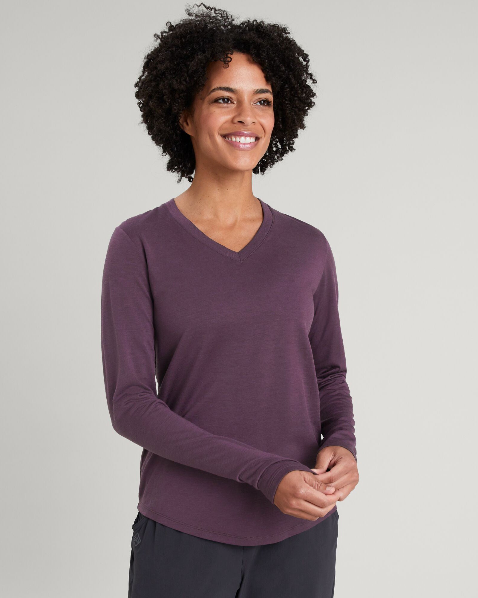 100% Merino Wool Women's Long Sleeve V-Neck Top - Soft & Breathable Winter Base Layer for Hiking, Yoga & Everyday Wear