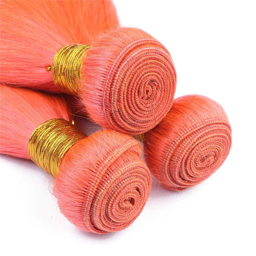 9A Virgin Brazilian Malaysian Silky Straight Hair Extensions - 3 Bundles with 13x4 Frontal (10 10 10+8 Inch) Sun Orange Color | Natural Look for Daily Wear, Parties & Special Occasions