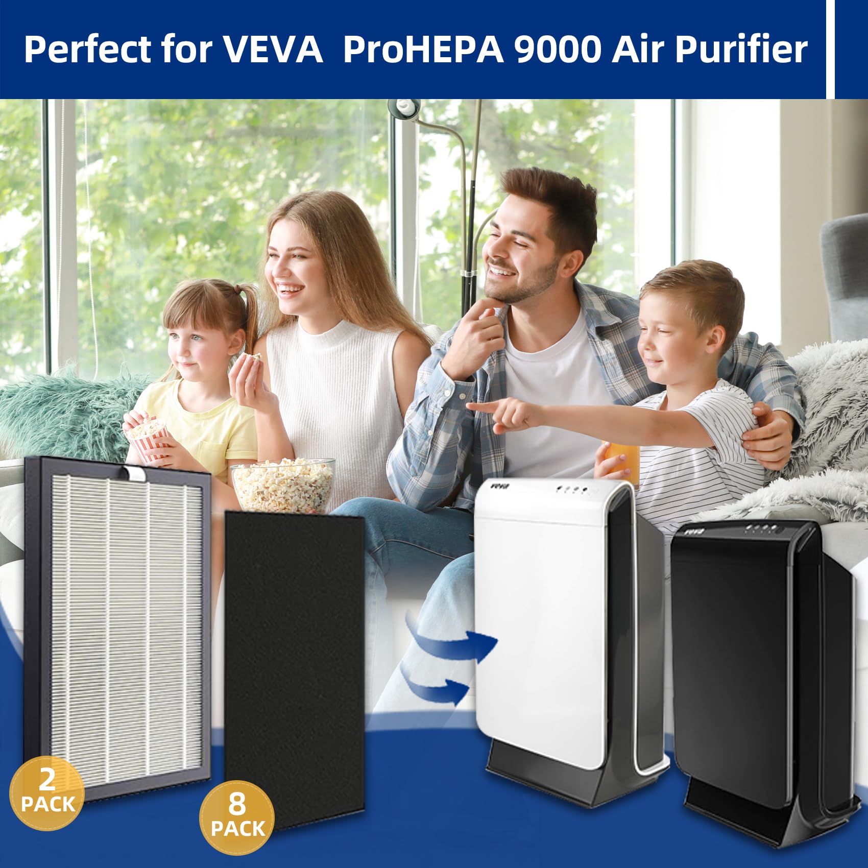 ProHEPA 9000 Replacement Filters for VEVA ProHEPA 9000 Air Purifier - 2 True HEPA & 8 Activated Carbon Pre-Filters | Allergy & Pet Dander Reduction | Home, Office & Bedroom Use