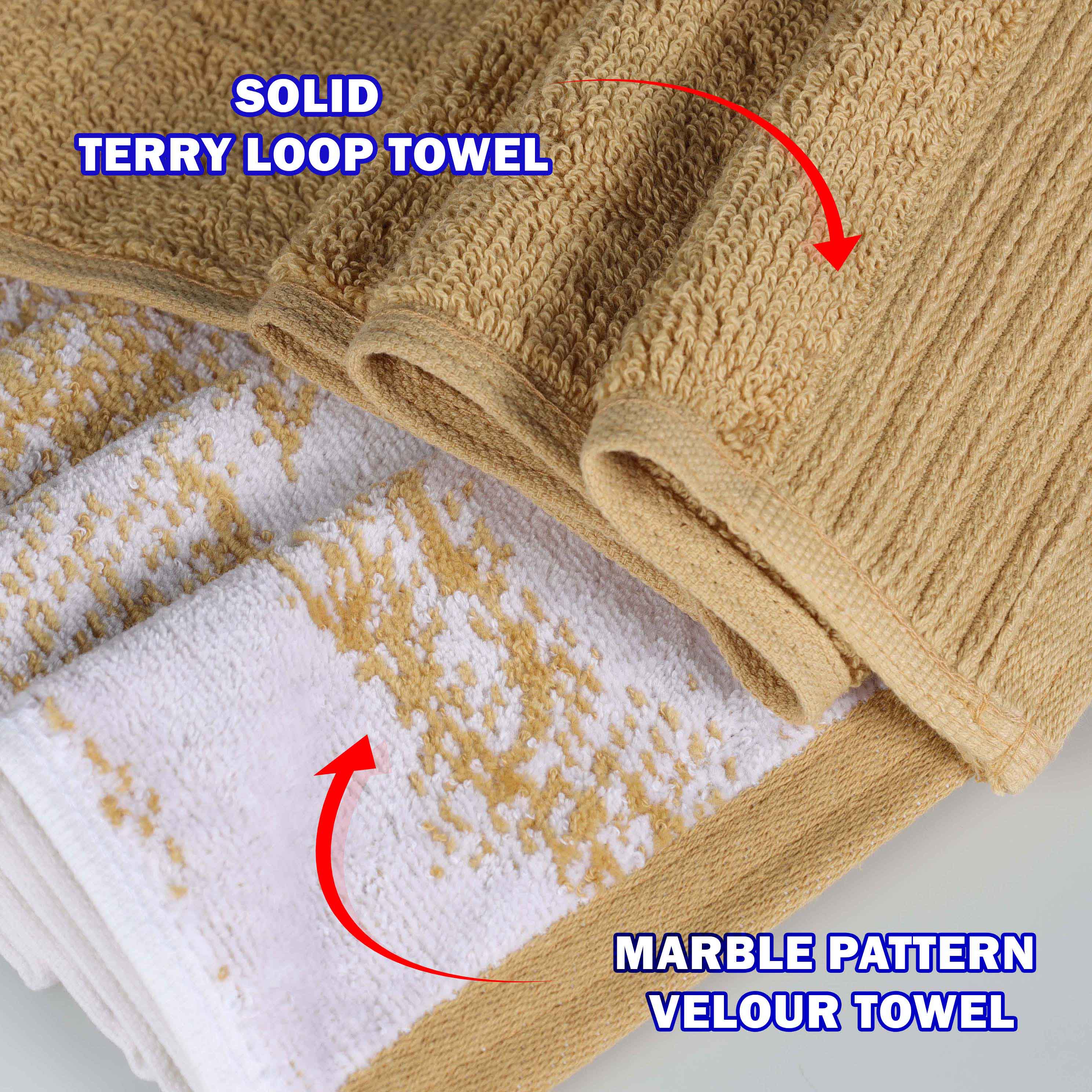 Premium 4-Piece Cotton Bath Towel Set - Soft & Absorbent Solid & Marble Design - Perfect for Spa, Bathroom & Luxury Home Decor