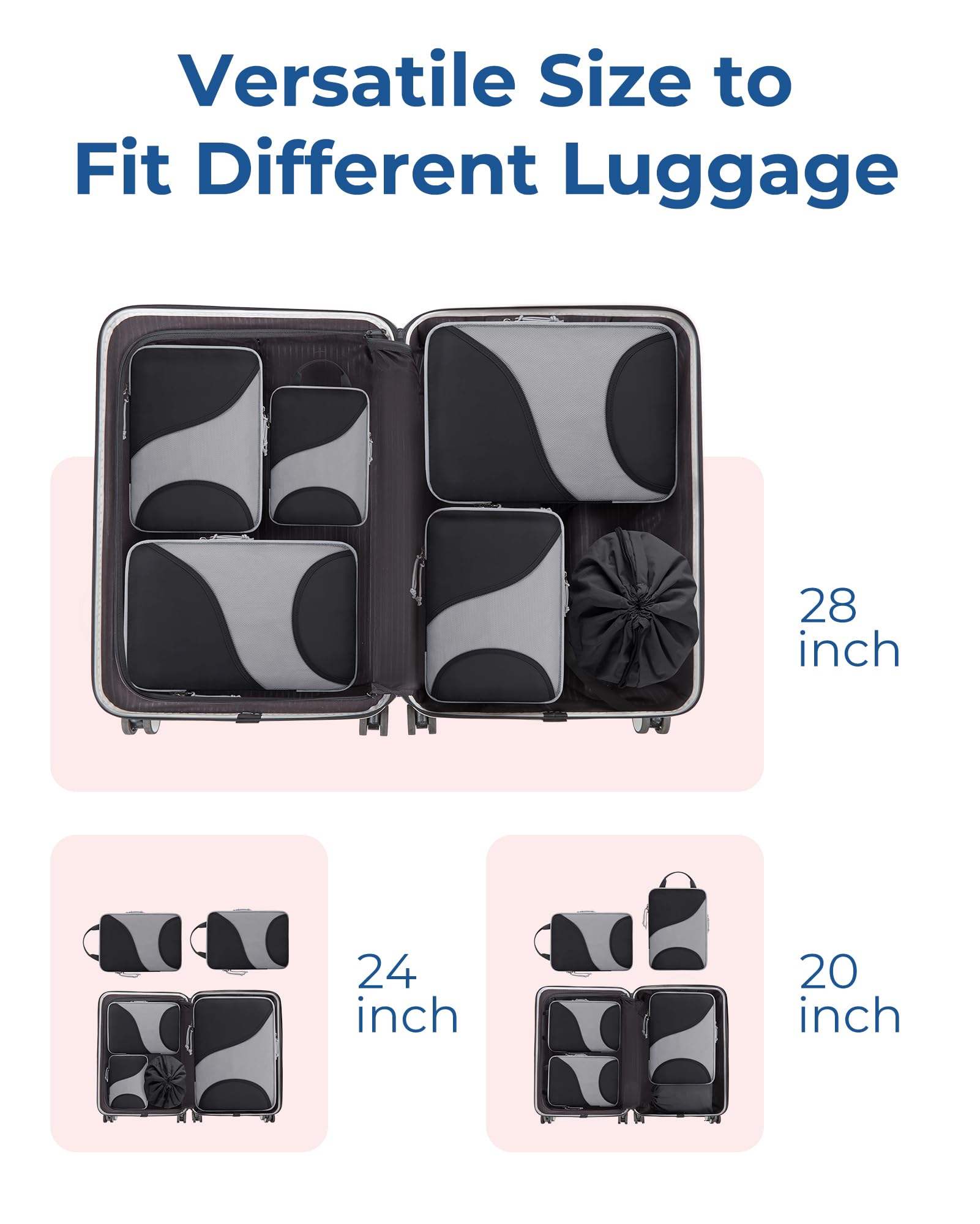 BAGSMART 6-Piece Compression Packing Cubes Set for Travel - Lightweight Suitcase Organizers with Shoe Bag | Perfect for Carry-On Luggage, Business Trips & Vacation Packing Essentials