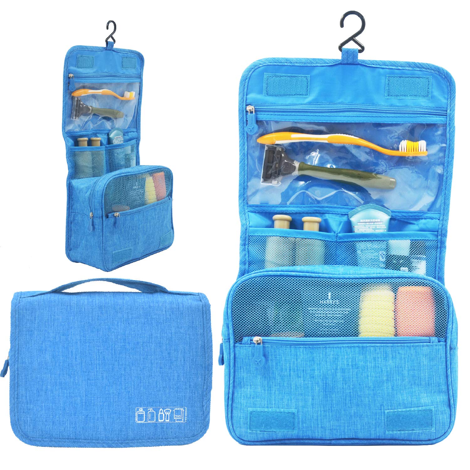 Lightweight Hanging Toiletry Bag - Portable Travel Cosmetic Organizer with Hook for Makeup, Toiletries & Personal Items - TSA Approved for Men, Women & Kids - Perfect for Air Travel, Camping & Gym (Blue)