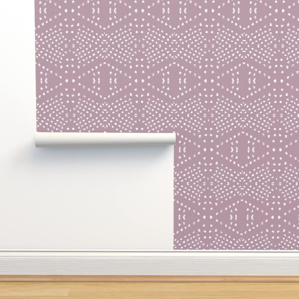 Commercial Grade Wallpaper 27ft x 2ft - Boho Tile Mauve Small Dots Pattern Bohemian Traditional Peel & Stick Wallpaper for Bedroom, Living Room, Office Decor | Spoonflower