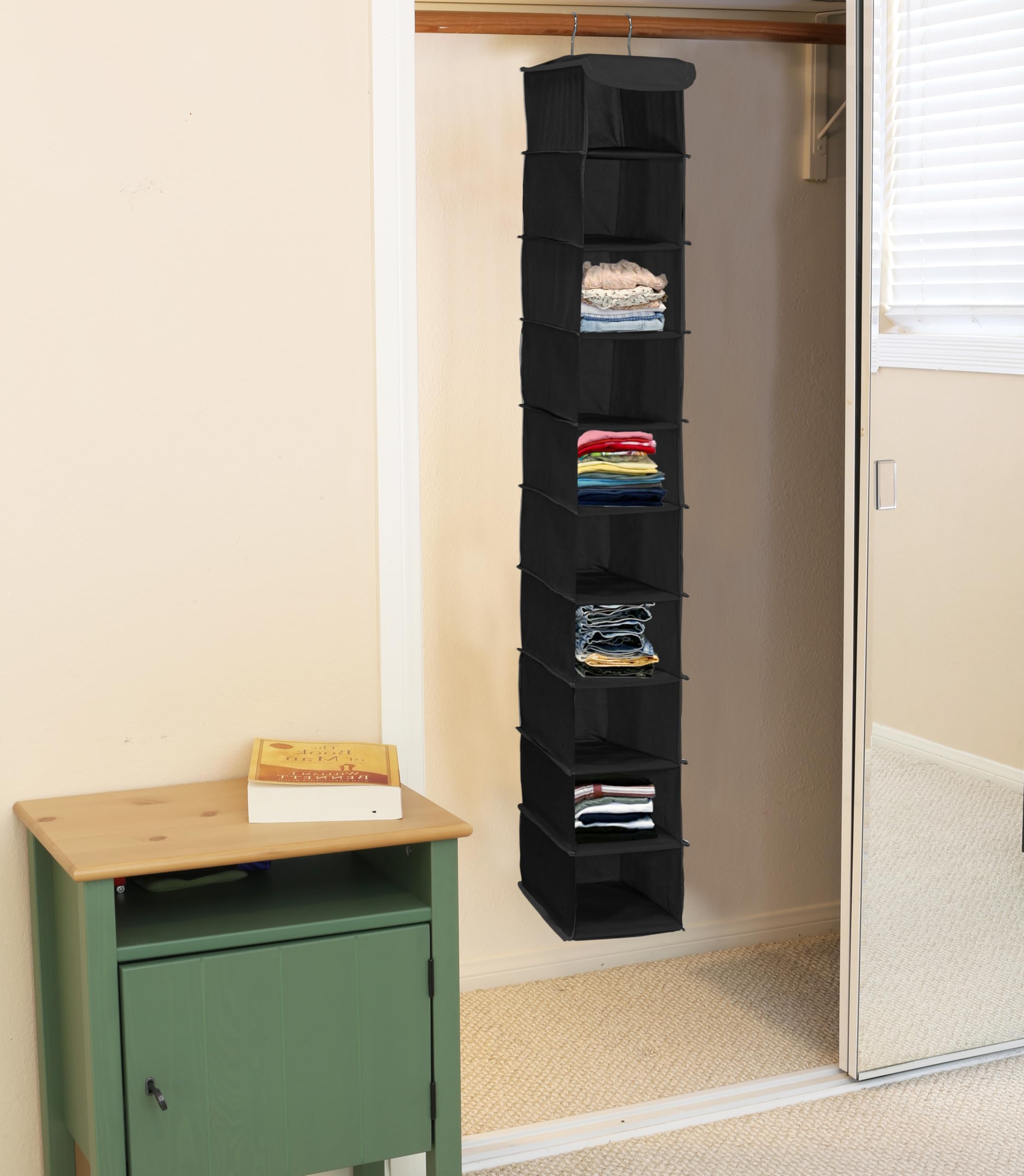 Simple Houseware 10-Tier Hanging Closet Shoe Organizer for Storage - Space Saving Black Fabric Shoe Rack - Perfect for Bedroom, Closet, Dorm & Entryway Organization