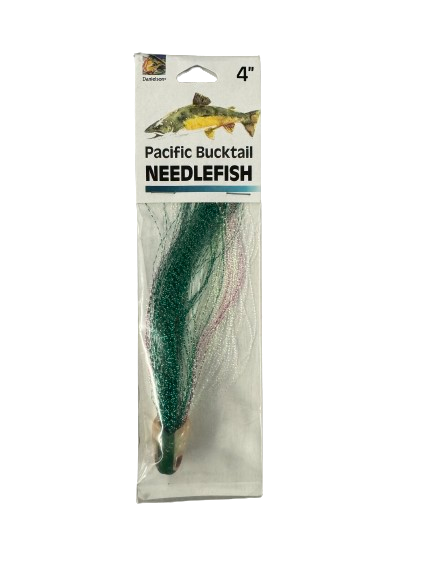 Danielson Pacific Bucktail Mylar Needlefish Striper Lure Teaser - Green Flash Saltwater Fishing Lure for Striped Bass, Bluefish & Saltwater Game Fish - Perfect for Surf Casting & Offshore Fishing