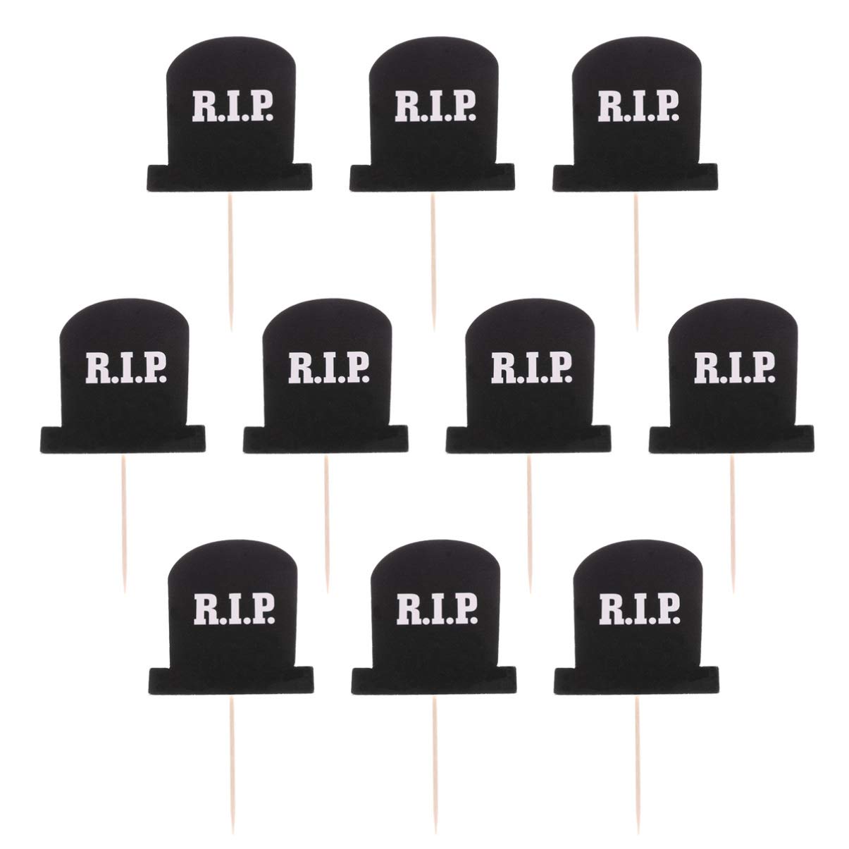 10pcs Halloween Cake Toppers - Witch, Trick or Treat & Cemetery Designs for Party Decorations | Wooden & Paper Cupcake Toppers for Halloween Desserts, Muffins & Cakes | Perfect for Halloween Parties, Trick or Treat Events & Spooky Dessert Displays