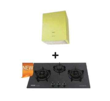 Ellane EH 2800 45cm Stainless Steel Box Hood with WG 830SV 87cm 3-Burner Glass Gas Hob - Modern Kitchen Ventilation & Cooking Solution for Home Chefs