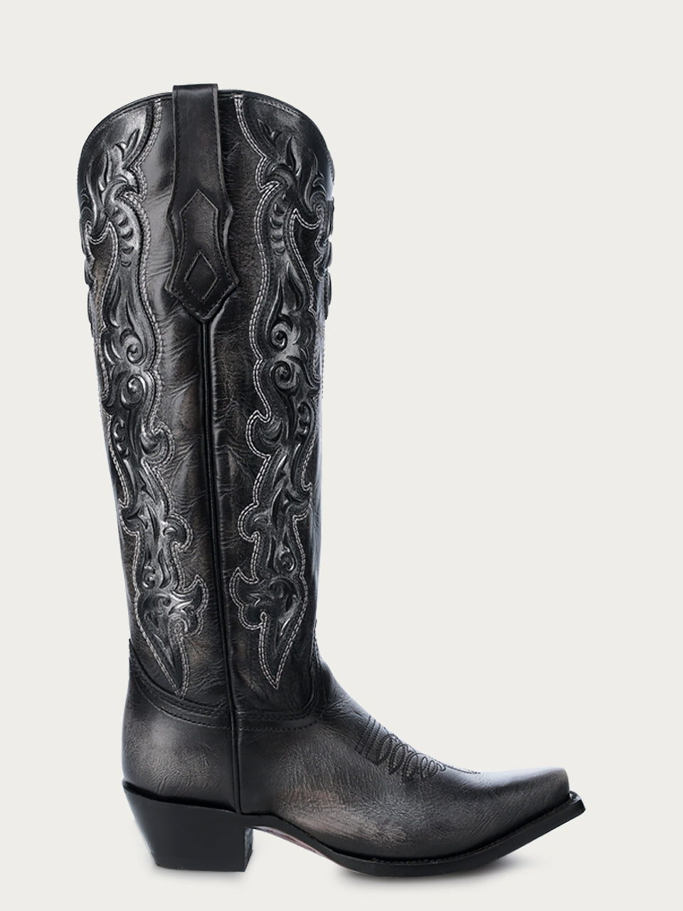 Women's Black & Grey Embroidered Rubber Cowboy Boots with Snip Toe - Western Style Riding Boots for Country Fashion & Outdoor Events