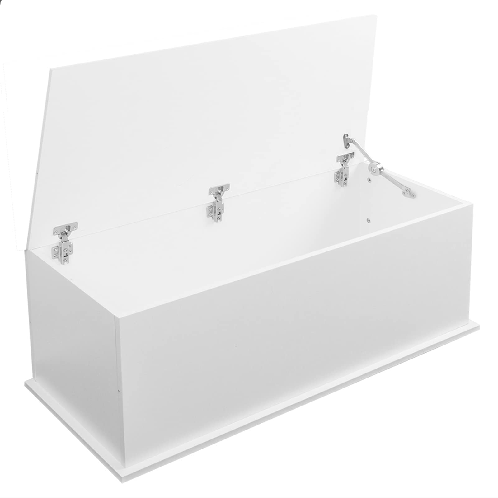 Modern White Wooden Large Storage Chest Entryway Bench with 3 Safety Hinges - Deep Lift-Top Toy Box for Bedroom, Living Room & Playroom Organization | Perfect for Kids' Toys, Blankets & Seasonal Storage