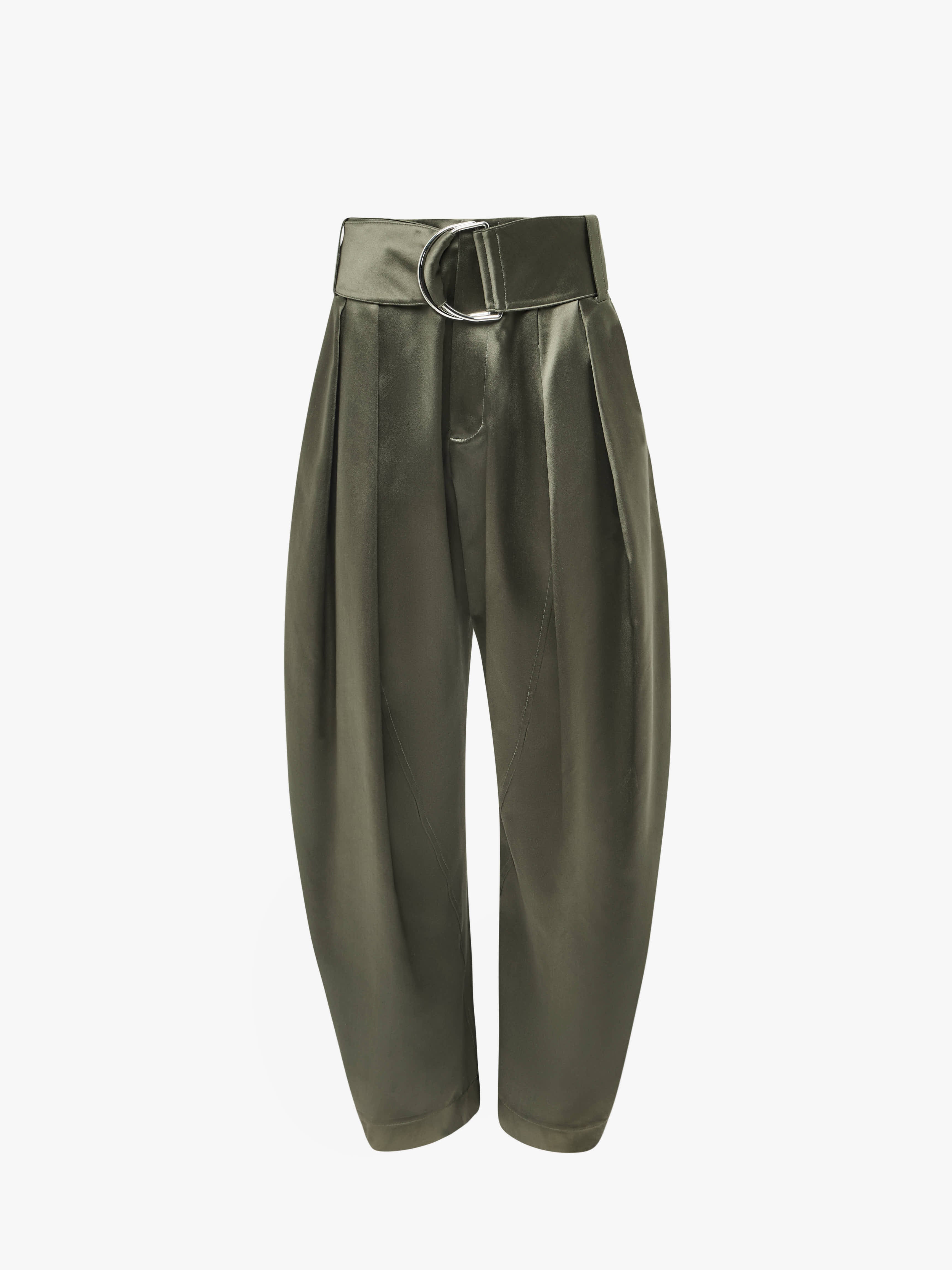 Pleated D-Ring Trousers for Women - Khaki High Waist Casual Pants | Office Wear, Business Casual & Everyday Outfits
