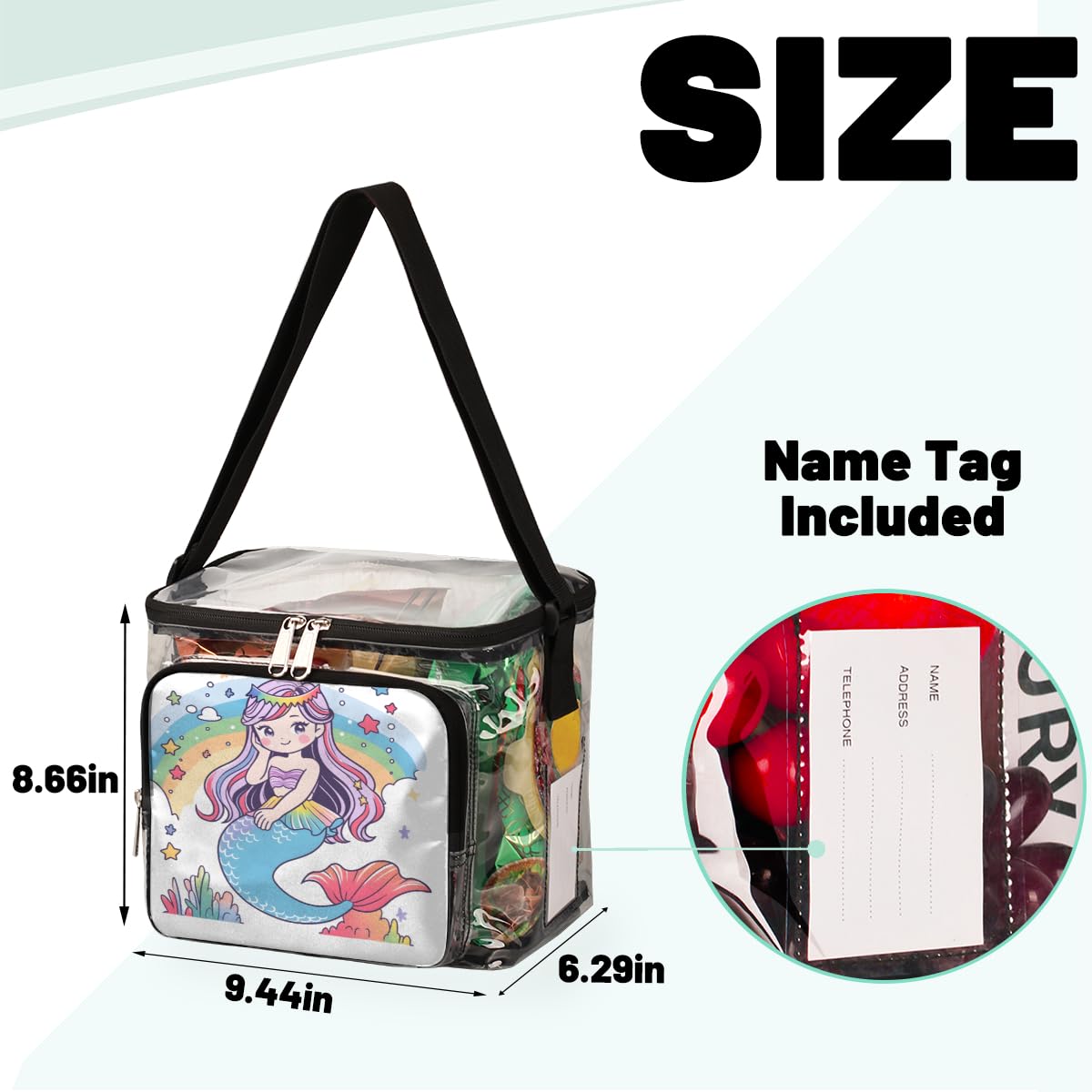GzLeyigou Cute Mermaid Clear Tote Bag with Handles - Rainbow Underwater Themed Transparent Crossbody Shoulder Bag for Lunch, Beach, Travel, Picnic, Concerts & Sports Events - Stadium Approved Clear Purse for Women & Girls | Perfect for Outdoor Activities, Music Festivals & Theme Parks