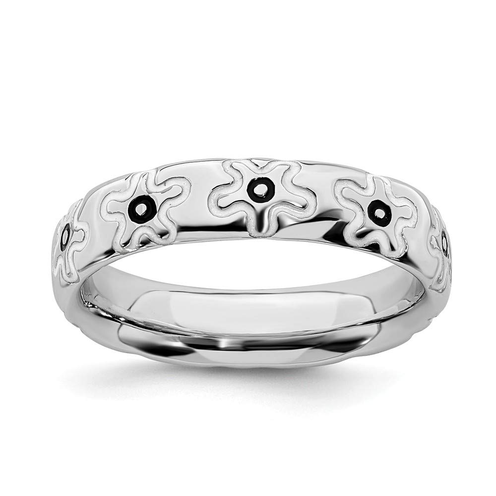 Jewels By Lux Sterling Silver Stackable Flower Ring - Polished Enamel Design for Women | Perfect for Everyday Wear, Gift Giving & Layering Jewelry