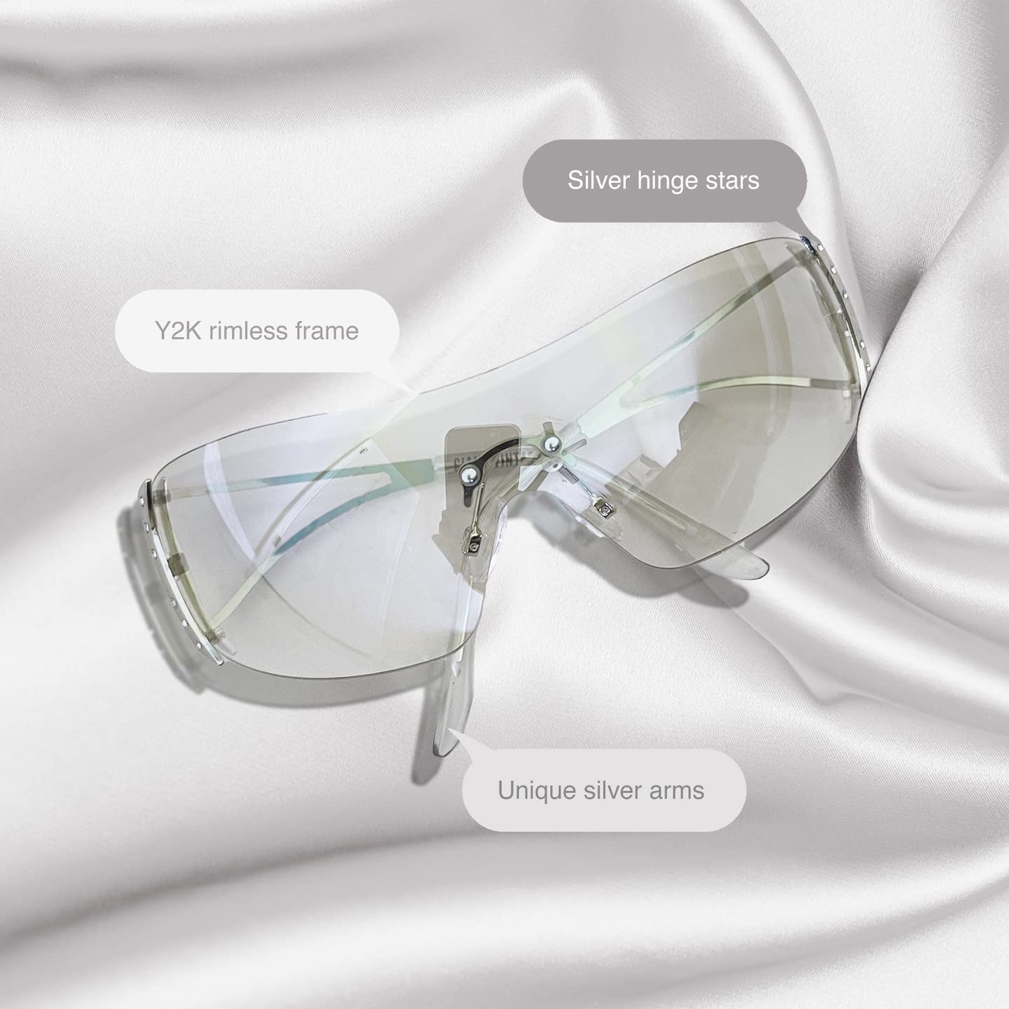 Y2K Wrap Around Sunglasses for Women & Men - Futuristic Frameless Flat Top Shades with Gradient UV Protection Lenses - Perfect for Outdoor Sports, Beach, and Fashion Streetwear