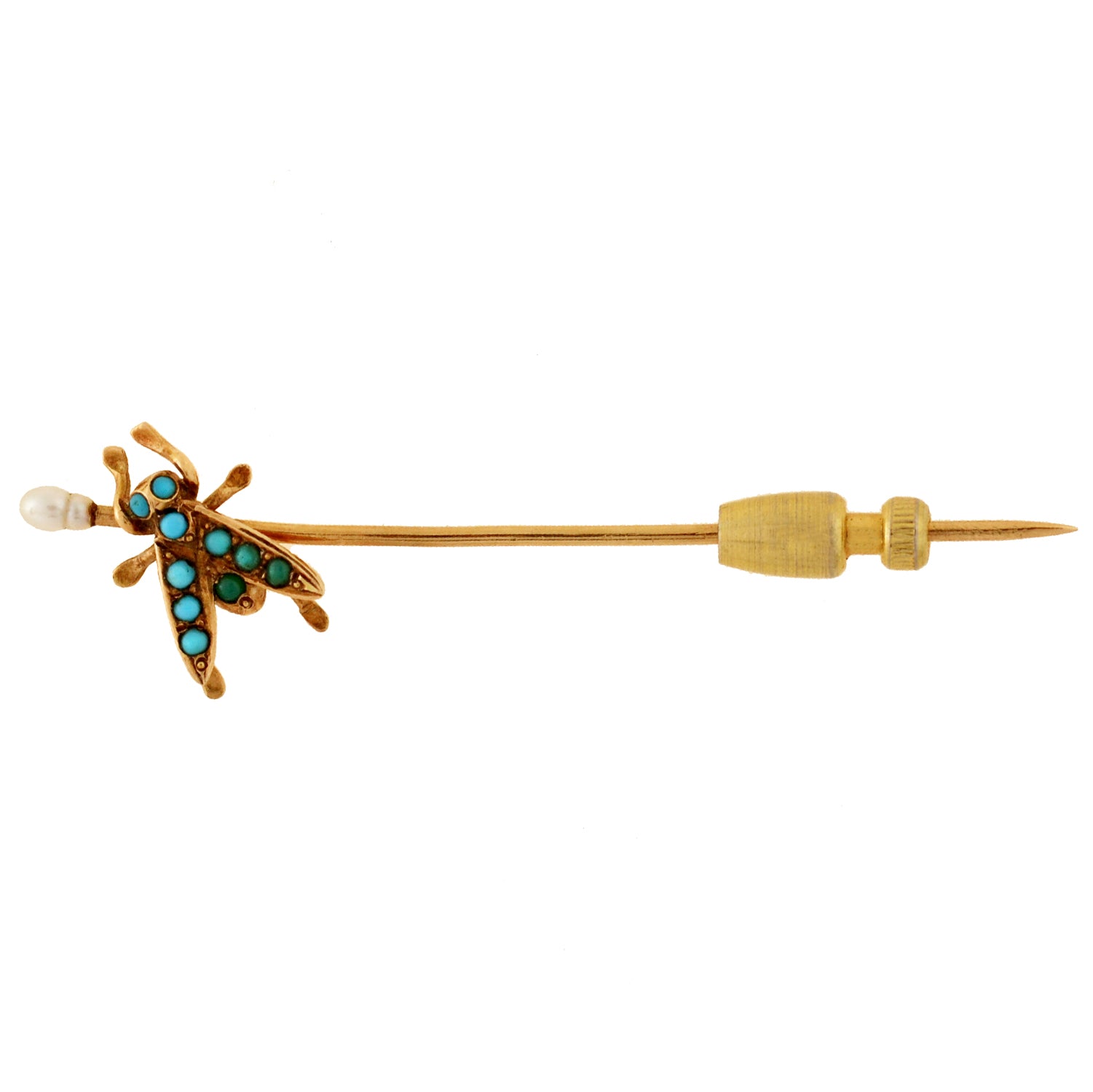 Victorian Style 14K Gold Turquoise and Pearl Fly Stick Pin - Elegant Brooch for Women, Vintage Jewelry Gift for Collectors, Perfect for Weddings, Parties & Special Occasions