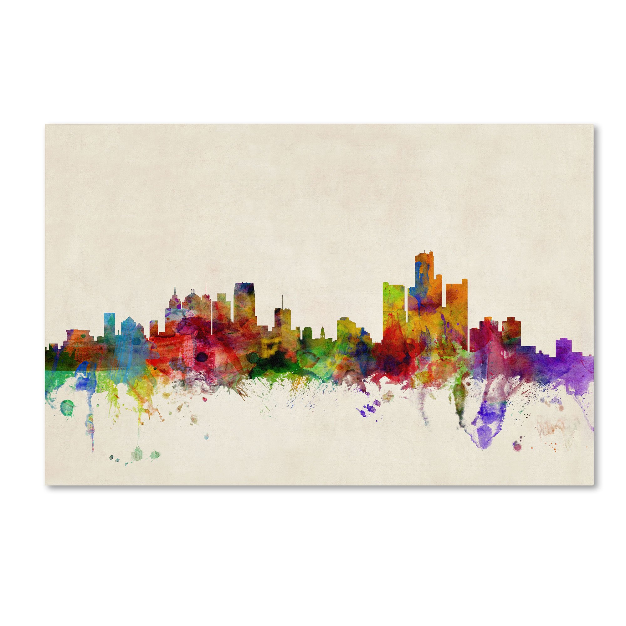 Detroit Michigan Skyline Canvas Wall Art by Michael Tompsett - 30x47 Inch Modern Cityscape Painting for Living Room, Office & Home Decor