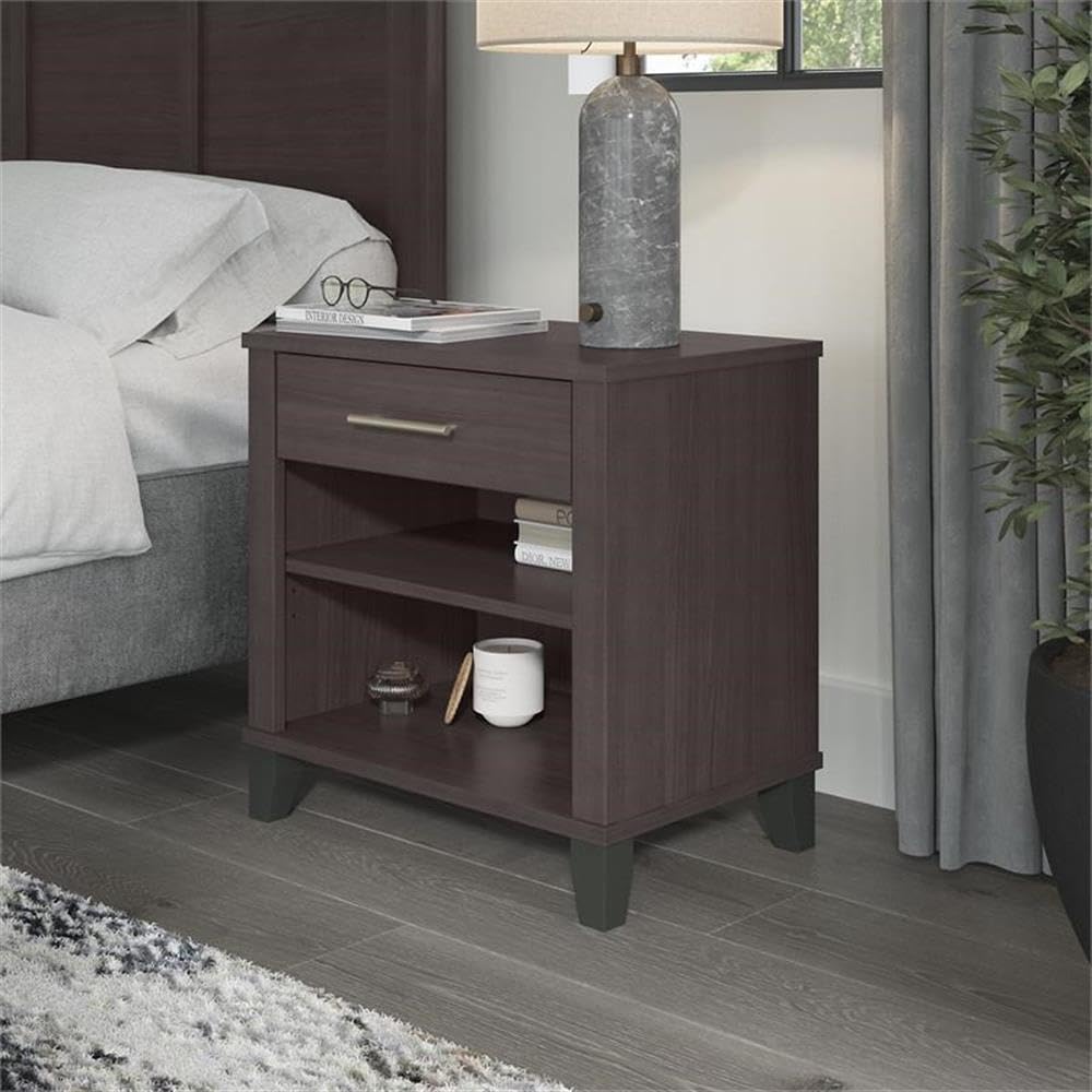 Bush Furniture Somerset Nightstand with Storage - Storm Gray Small Side Table for Bedroom, Bedside Table with Drawer & Shelf - Perfect for Bedrooms, Guest Rooms & Small Spaces