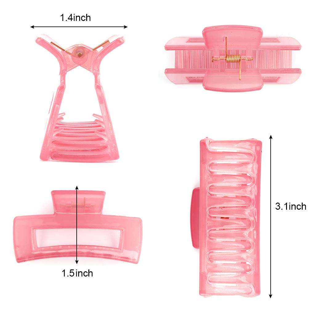 Canitor 4-Piece Pink Acrylic Banana Hair Clips Set - Non-Slip Medium Claw Jaw Clips for Thin Hair, Y2K Hair Accessories for Women & Girls - Perfect for School, Work, Parties & Everyday Styling