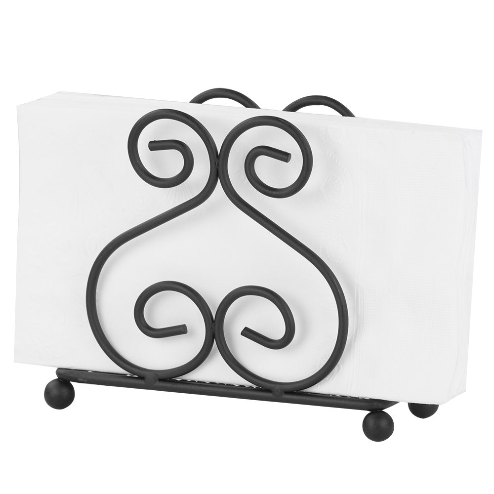 Home Basics Scroll Collection Steel Napkin Holder - Durable Freestanding Tissue Dispenser Organizer for Kitchen Countertop - Black Home Décor - Perfect for Dining Tables, Restaurants & Party Buffets