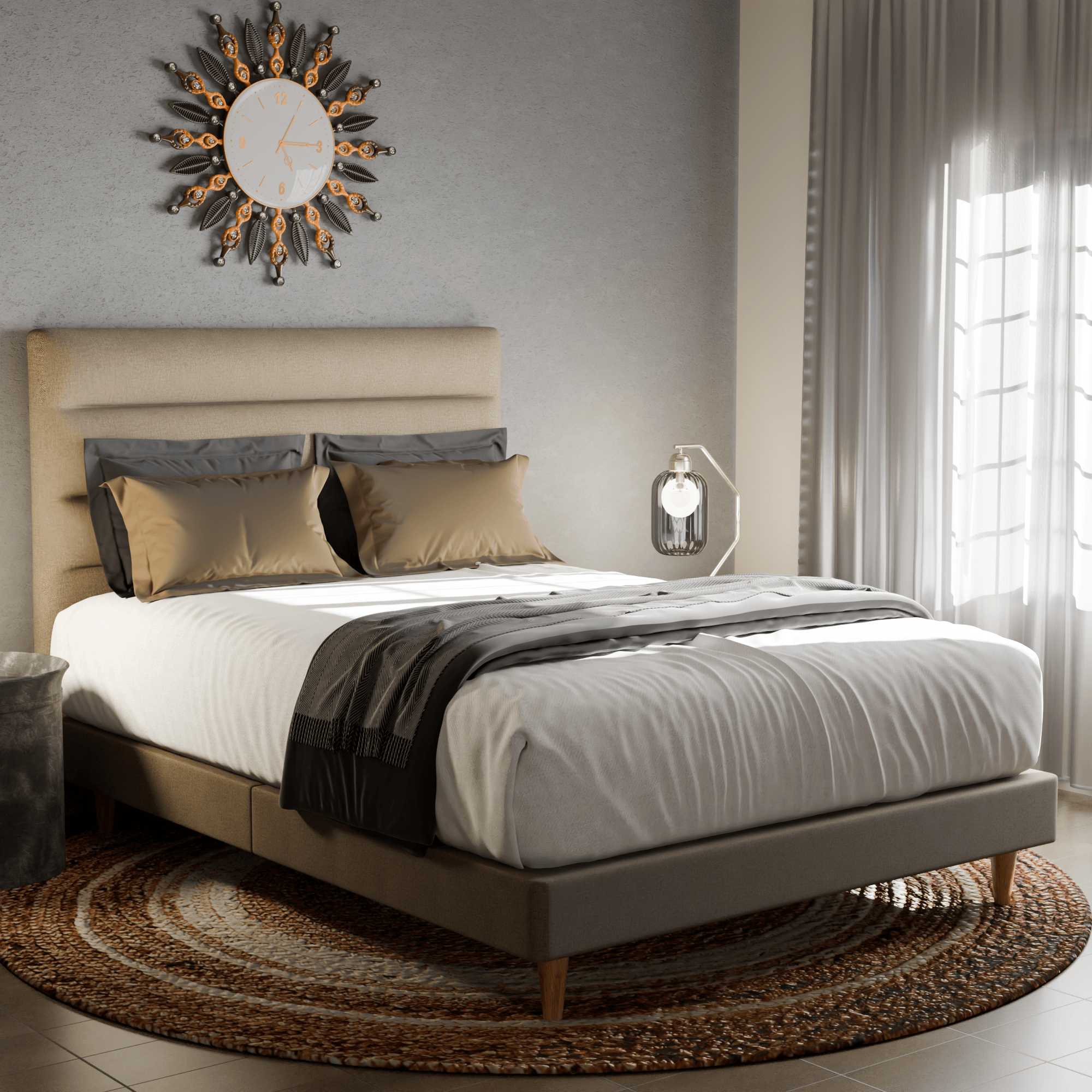 Keenan Fabric Bed Frame - Queen Size Upholstered Platform Bed with Wooden Slats - Perfect for Modern Bedrooms & Guest Rooms