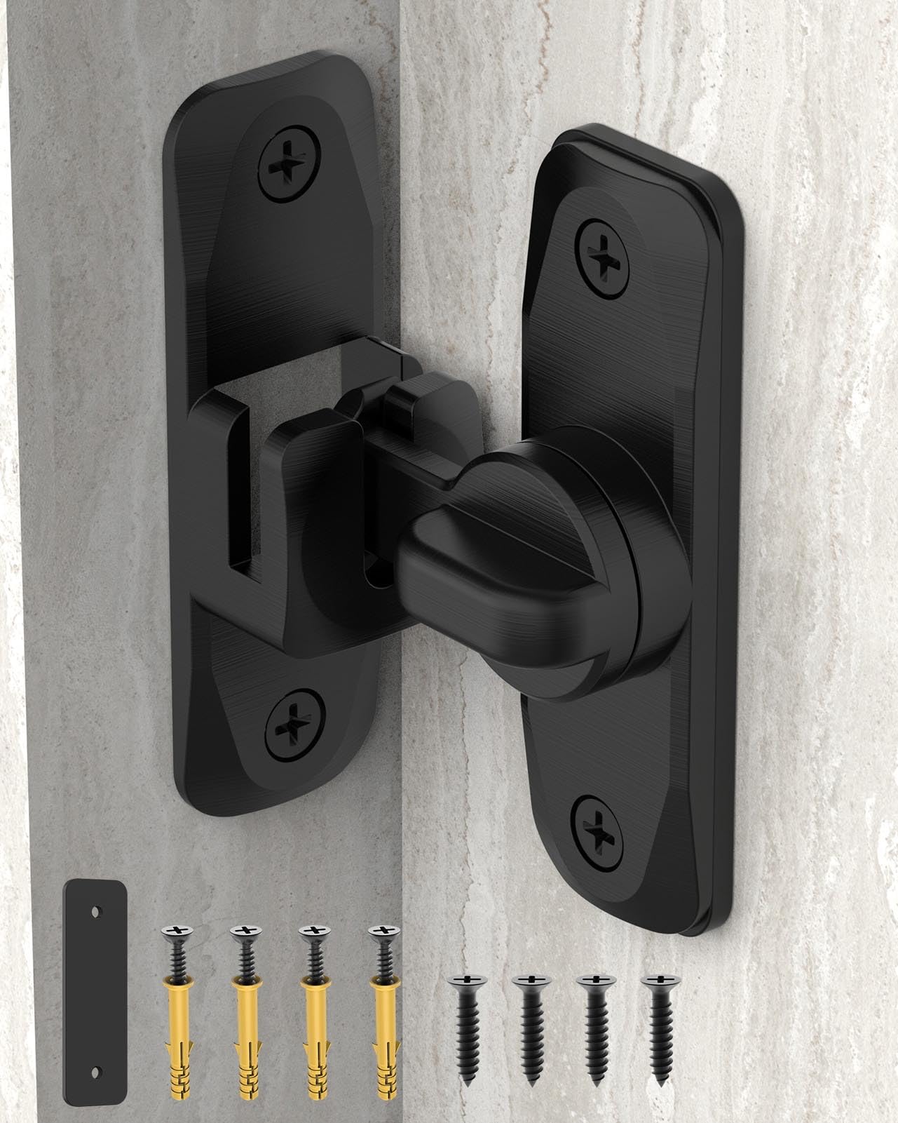 90/180 Degree Barn Door Lock - Small Flip Gate Latch Hardware for Sliding Doors - Secure Cabinet, Bathroom & Garden Doors (Black, 1Pc) - Perfect for Home, Office & Outdoor Use