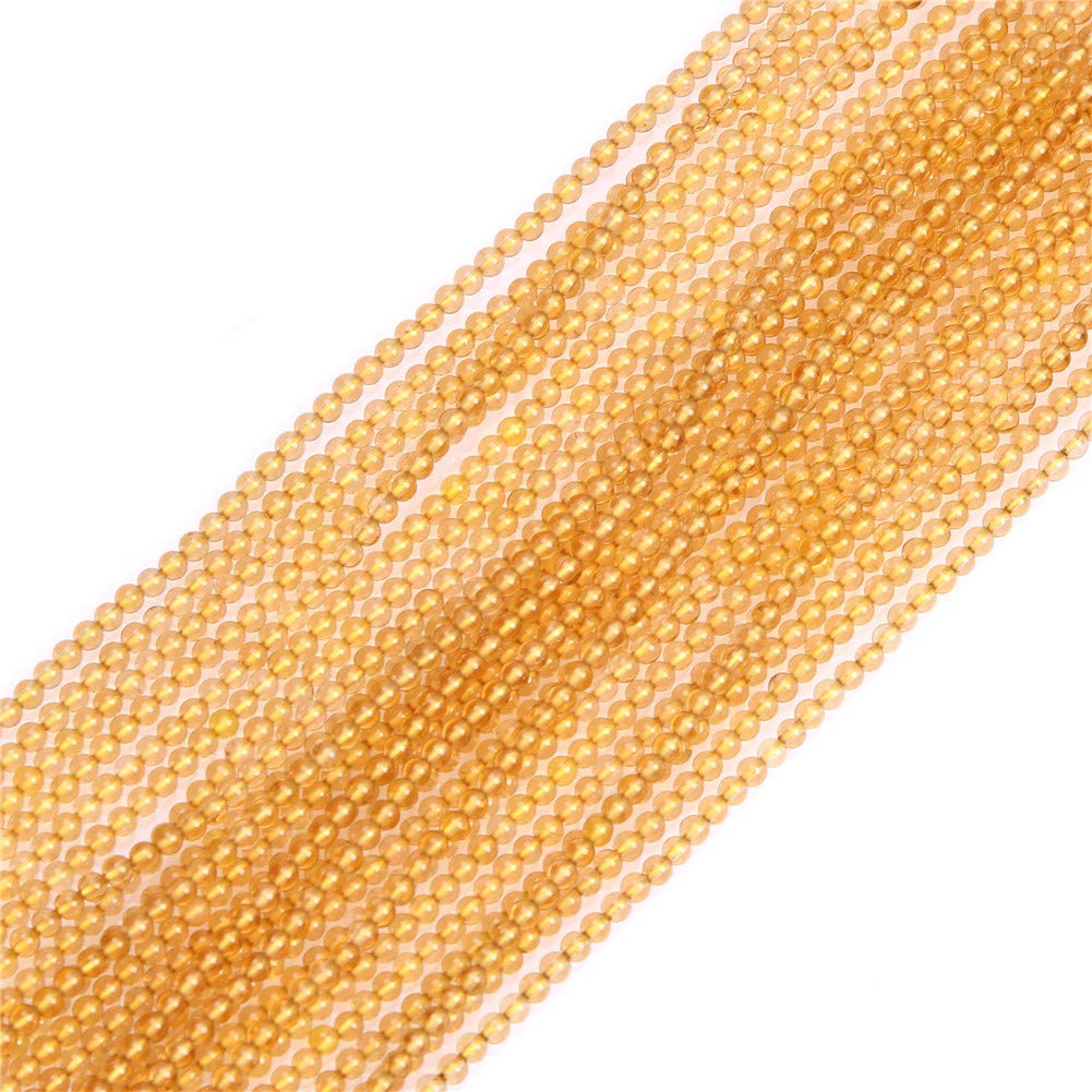 2mm Round Yellow Citrine Gemstone Seed Beads Strand - 15 Inches for DIY Jewelry Making, Bracelets, Necklaces & Craft Projects