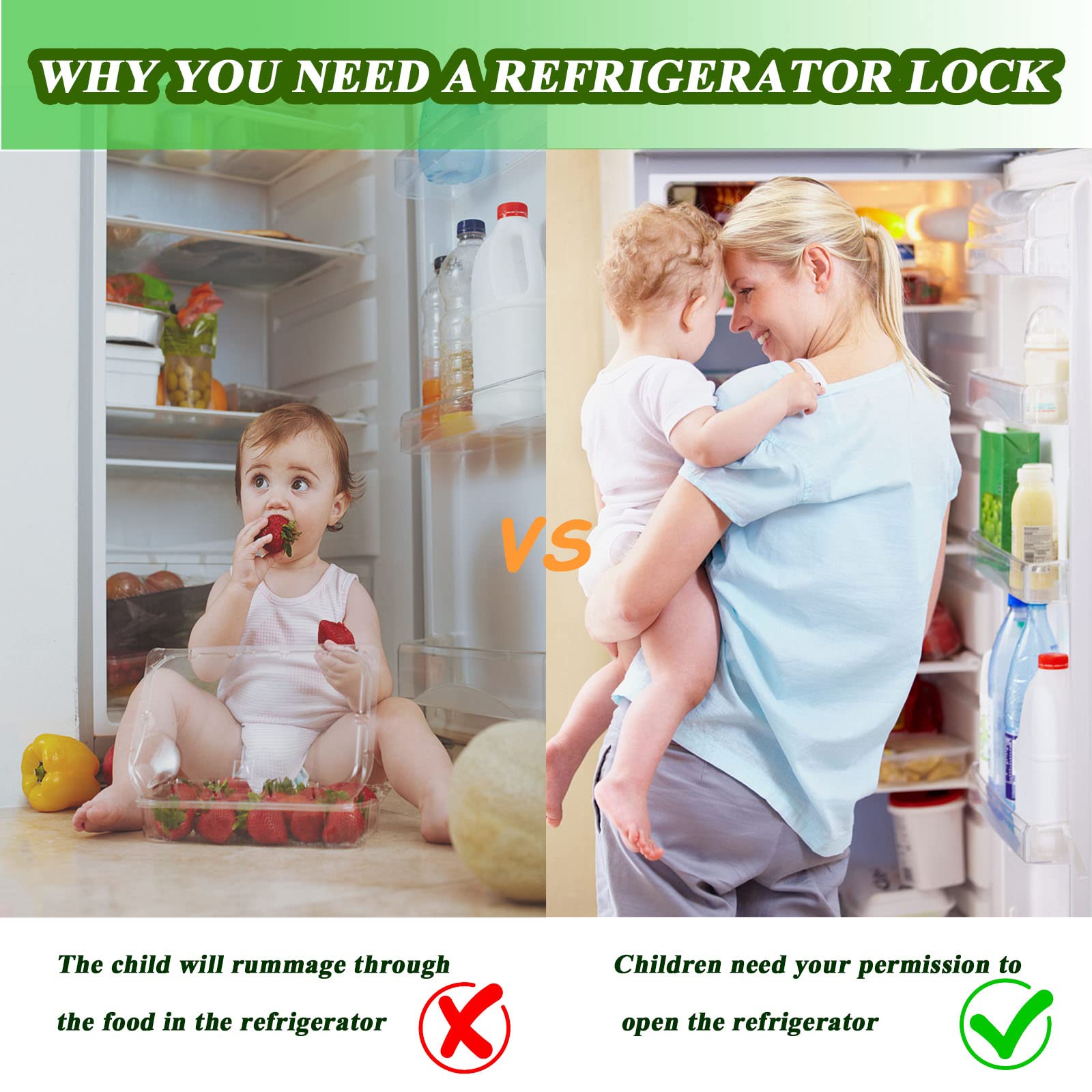 Refrigerator Lock with Key - 2 Pack Fridge Freezer Lock for Cabinets, Drawers, Air Fryer, Oven, Closet & Windows - Child Safety Locks with 4 Keys (White) - Perfect for Baby Proofing & Home Security