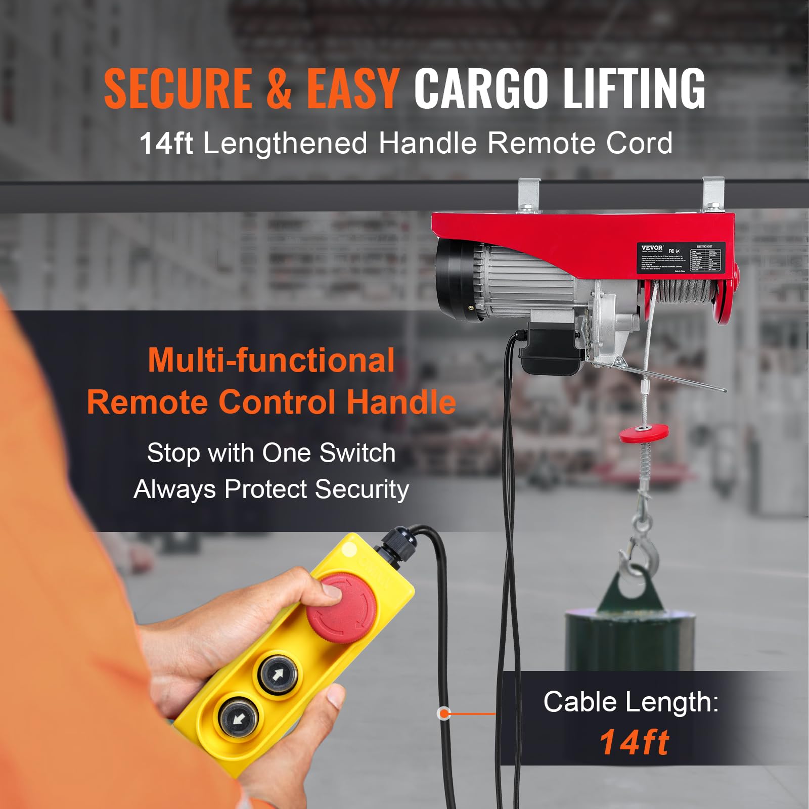 VEVOR 2200LBS Electric Hoist Winch - 110V Steel Lift with Remote Control & Single/Double Slings - Heavy Duty for Factory, Warehouse, Construction, Mining - Perfect for Lifting Equipment, Materials, and Machinery