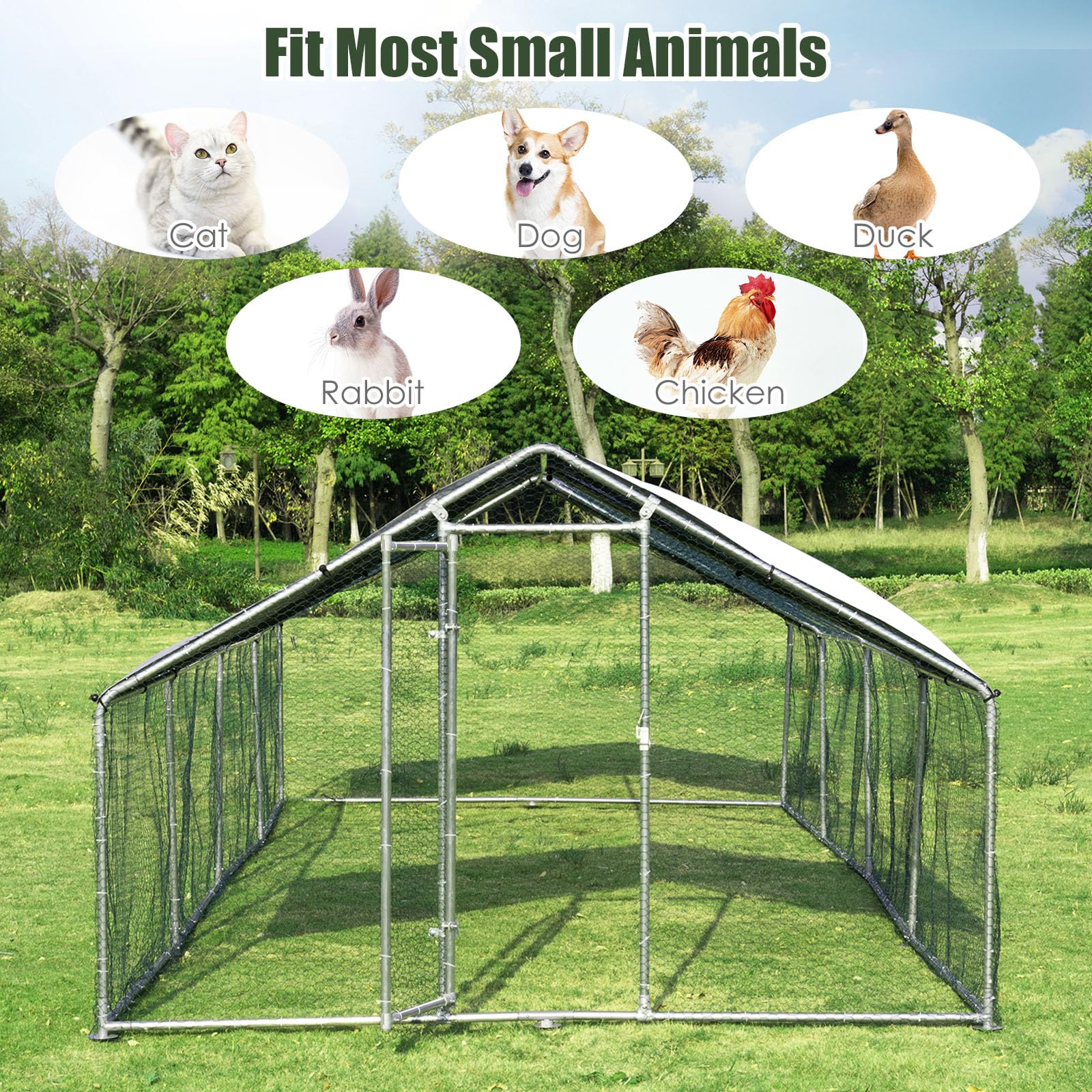 PETSITE Large Walk-In Metal Chicken Coop - Spire Shaped Poultry Cage with Waterproof PE Cover for Hens, Ducks & Outdoor Backyard Farming | Durable Hen House for Free Range Birds & Small Farm Use