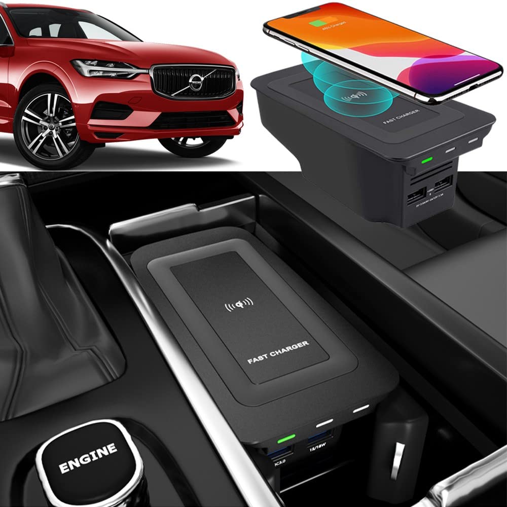 15W Fast Wireless Charger for Volvo XC90 XC60 S90 S60 V90 V60 (2017-2022 Models) - Qi-Certified Car Phone Charging Pad with LED Indicator, Perfect Center Console Accessory & Gift for Volvo Owners - Ideal for Commuting, Road Trips and Daily Driving