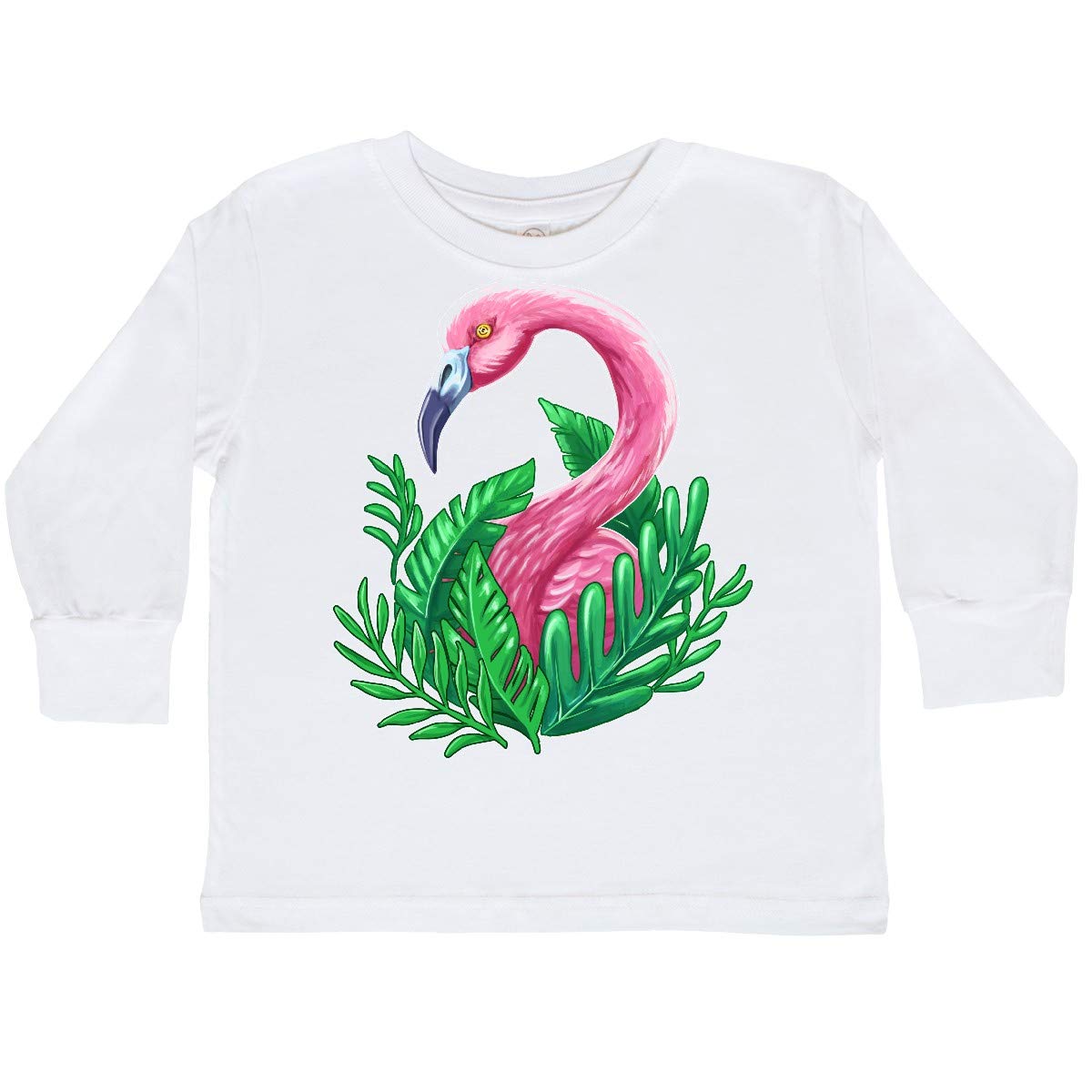 Inktastic Flamingo & Tropical Plants Toddler Long Sleeve T-Shirt - Cute Girls Summer Outfit for Beach Vacation & Family Photos