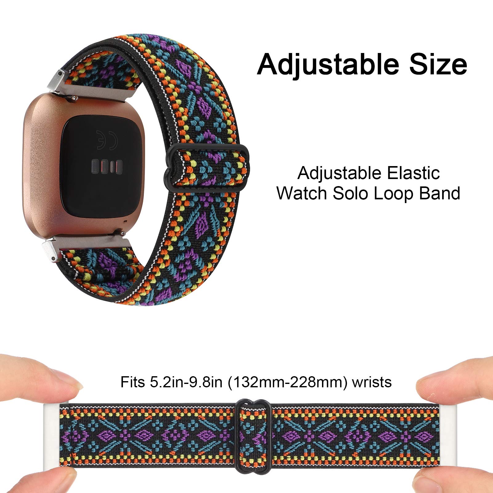 Adjustable Elastic Nylon Strap for Fitbit Versa/Versa 2/Versa Lite - Stretchy Comfortable Watch Band for Women & Men, Purple Blue, Perfect for Workouts, Running & Daily Wear