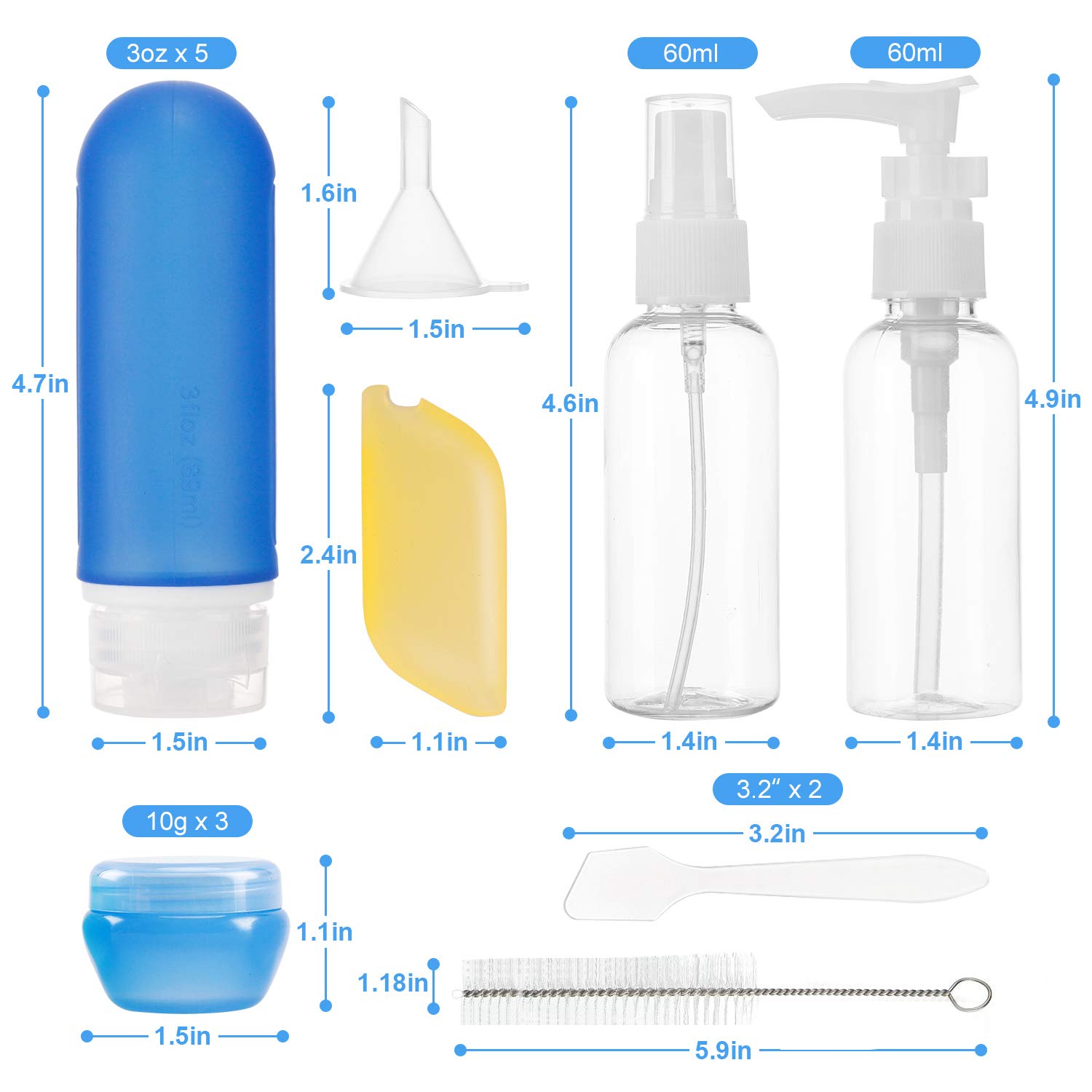 Beveetio 17 Pack TSA Approved Leakproof Silicone Travel Bottles (3OZ) - BPA Free Refillable Toiletry Containers for Shampoo, Lotion, Soap & Cosmetics - Perfect for Air Travel, Camping & Gym Essentials