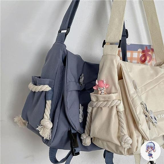 Stylish Japanese Kawaii Nylon Crossbody Bag with Decorative Pins - Unisex Shoulder Messenger Purse for Women & Men | Perfect for Daily Use, Travel, and Anime Conventions