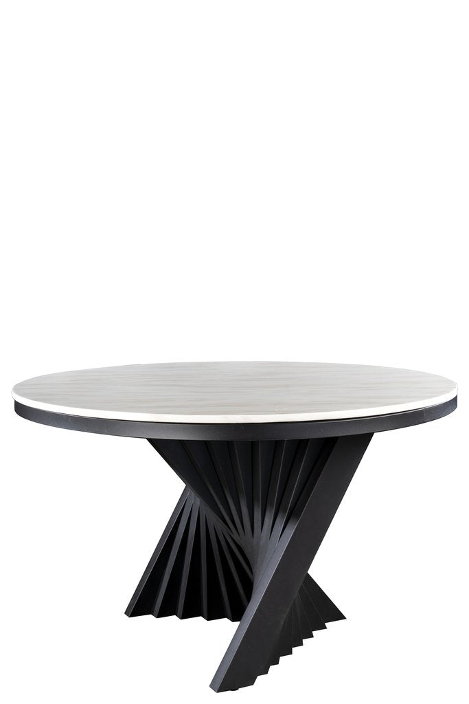 Round Black Dining Table Set for 6 with Orange Chairs - Modern Waterfall Design for Indoor/Outdoor Dining Room, Patio, and Backyard Entertaining