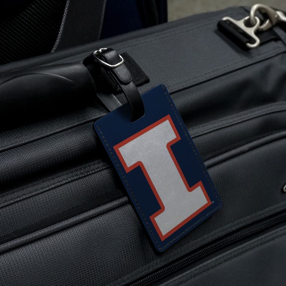 U of Illinois Fighting Illini Logo Leather Luggage Tag - Rectangle ID Card Holder for Travel, Suitcases & Backpacks | Perfect for Alumni, Students & Fans