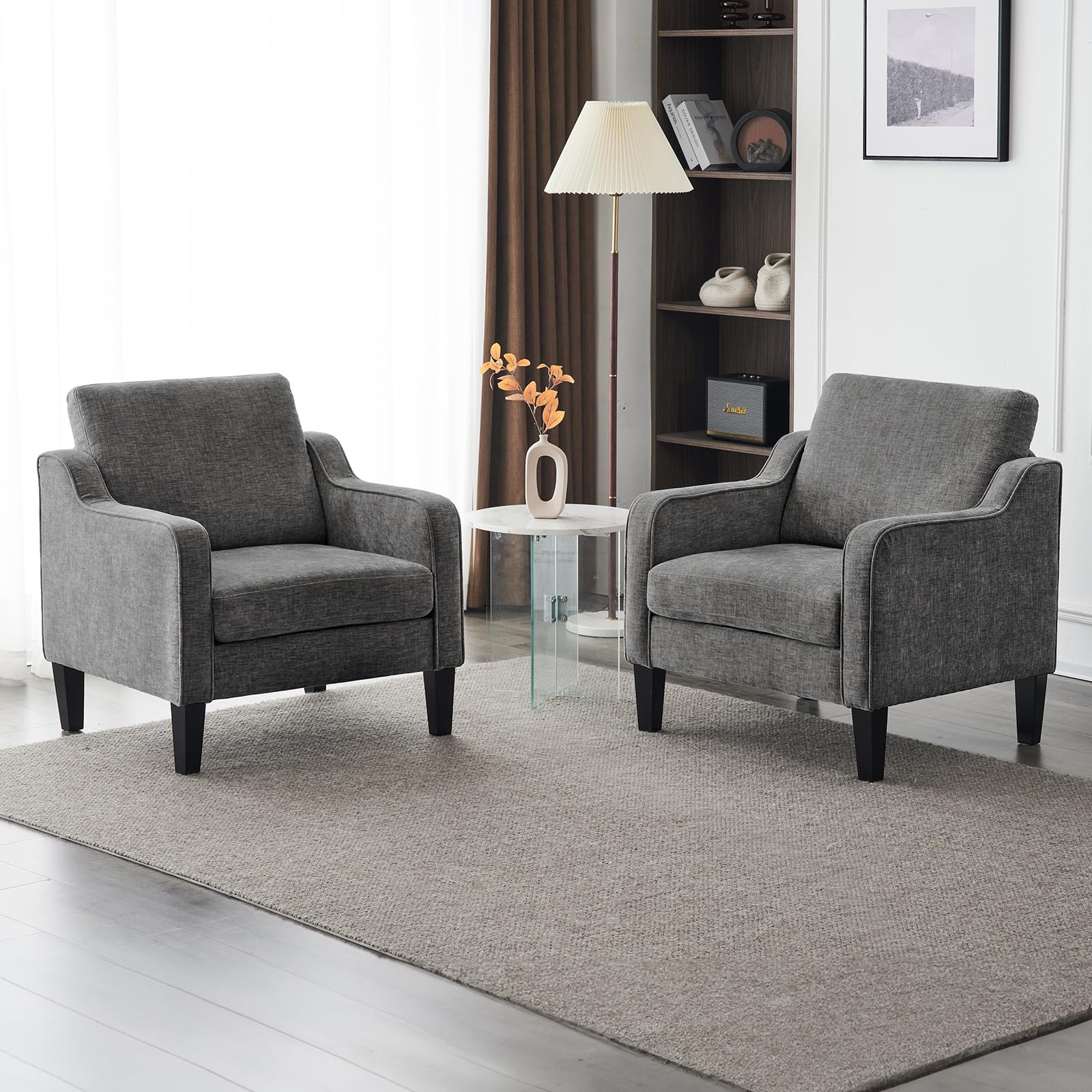 VINGLI Mid Century Modern Accent Chair - Soft Chenille Upholstered Armchair for Living Room, Bedroom, Office - Comfortable Reading Chair & Side Chair in Light Grey (Perfect for Relaxing, Lounging & Home Decor)