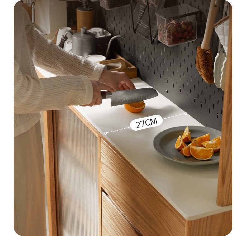 Solid Oak Wood Rock Board - Nordic Style Ultra-Thin Sideboard for Living Room, Bedroom & Dining Room Storage
