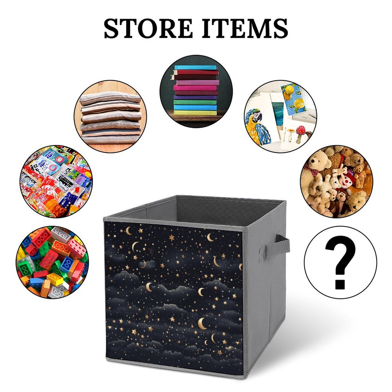 2PCS Collapsible Storage Bins with Dual Handles - Foldable Fabric Storage Baskets Organizer Cubes with Stars & Moon Pattern for Clothes, Toys, Home Organization - Perfect for Bedroom, Closet, Nursery & Office Storage Solutions