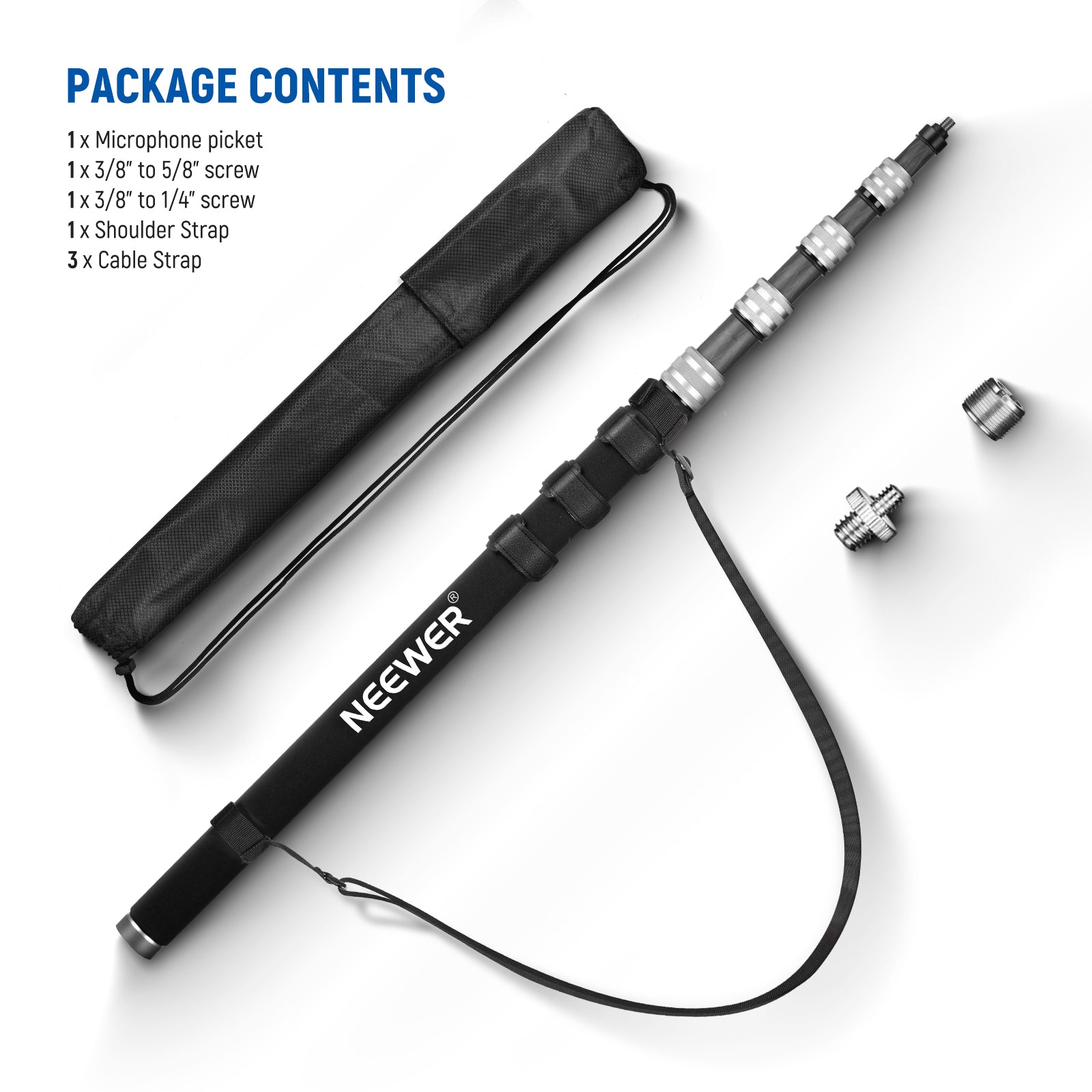 NEEWER Upgraded MS 300C Carbon Fiber Microphone Boom Stand - Professional Lightweight Telescopic Mic Boom Arm for Studio Recording, Podcasting & Field Production