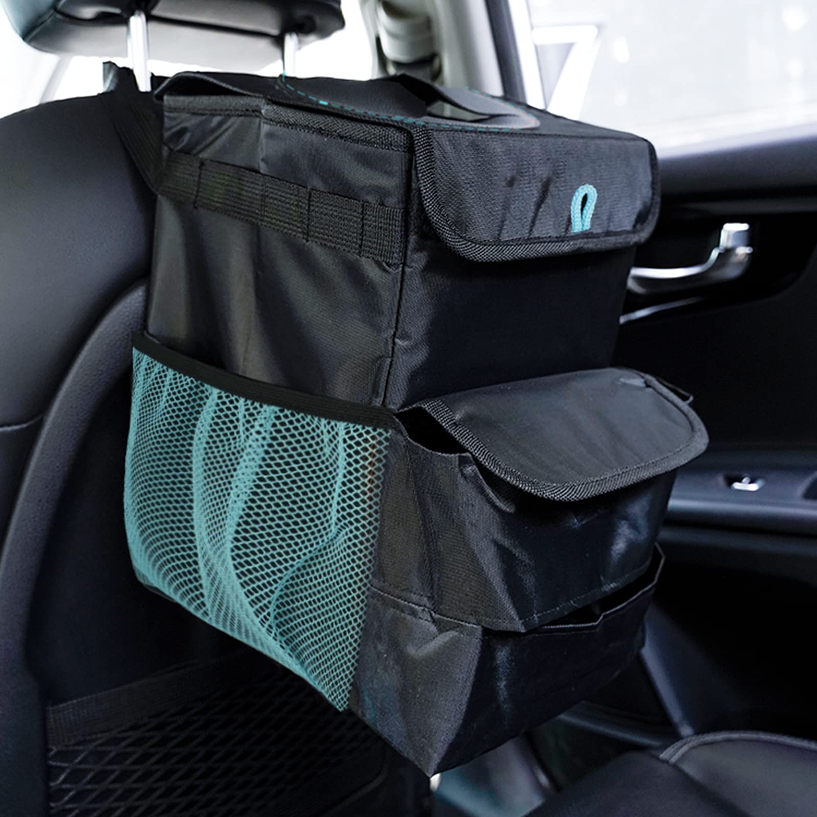 Foldable Car Trash Can - 3 Gallon Leakproof Auto Garbage Bin for Vehicles (Black/Blue) | Ideal for Road Trips, Commuting & Keeping Your Car Clean