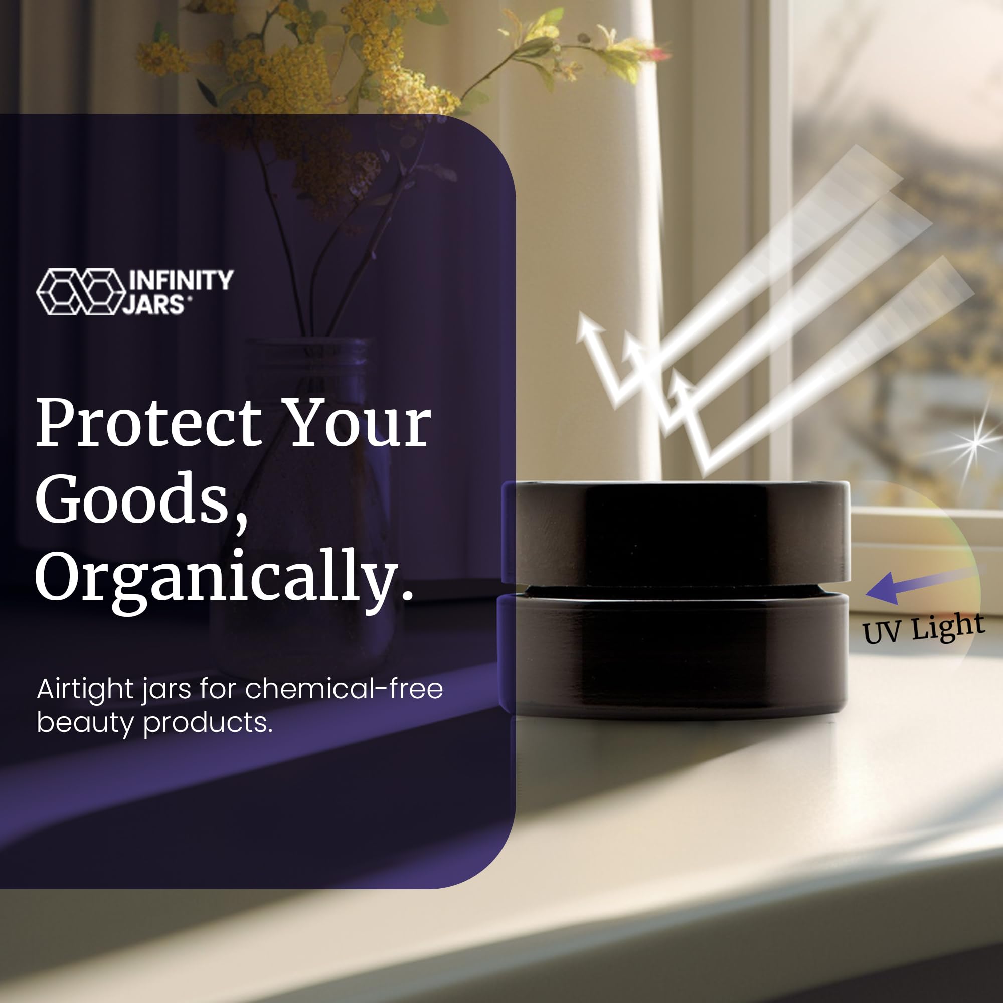 **Black UV-Protected 50ml (1.7 fl oz) Infinity Jars - Refillable Glass Cosmetic Containers for DIY Beauty, Creams & Ointments | Travel-Friendly, Leak-Proof & Sample Pack of 10 | Perfect for Skincare, Essential Oils & Mini Beauty Products**