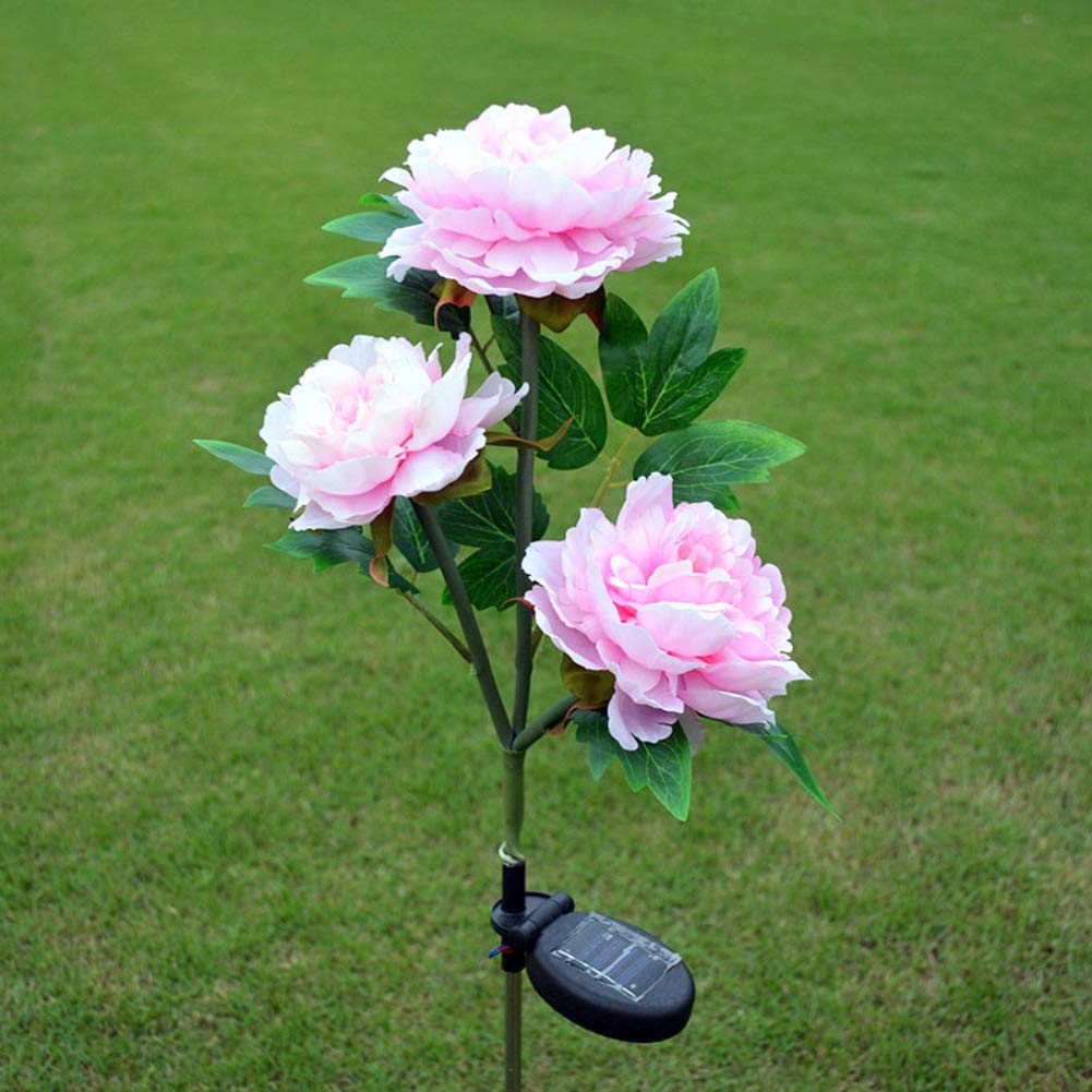 Renococo 3 Peony Solar Flower Lights - Outdoor Solar Powered Garden Stake Lights for Patio, Yard, Pathway Decoration - Waterproof LED Landscape Lighting (Pink, 1 Pack) - Perfect for Garden Decor, Wedding, Party & Backyard Lighting