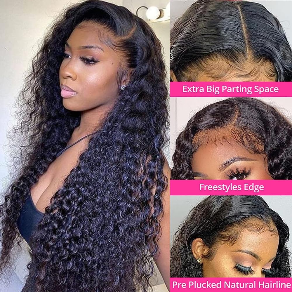Oveflec 28 Inch 13x6 Lace Front Wigs Human Hair - 200% Density Deep Wave Virgin Hair Wig for Women, Pre-Plucked Natural Color, Breathable & Comfortable for Daily Wear, Parties & Special Occasions