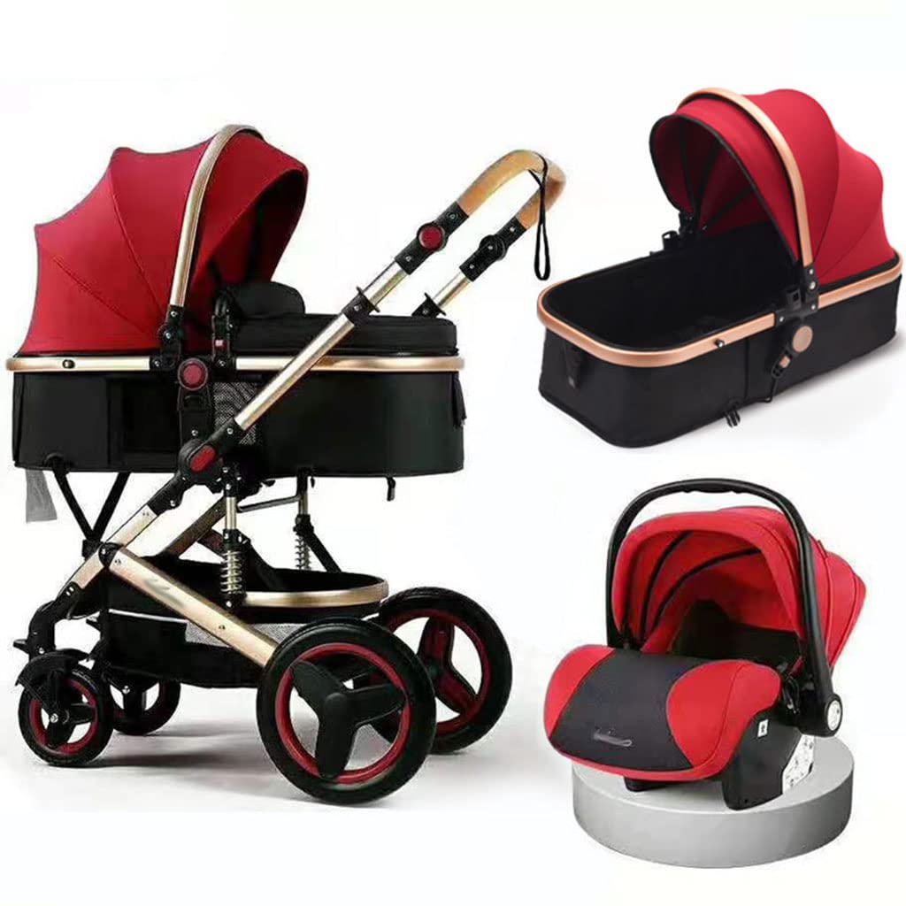 YCZHD Lightweight 3-in-1 Convertible Baby Stroller - Foldable Compact Travel Stroller with Adjustable Canopy, Reclining Seat & Multi-position Backrest (Red) | Perfect for Newborns, Toddlers, Travel & Daily Walks