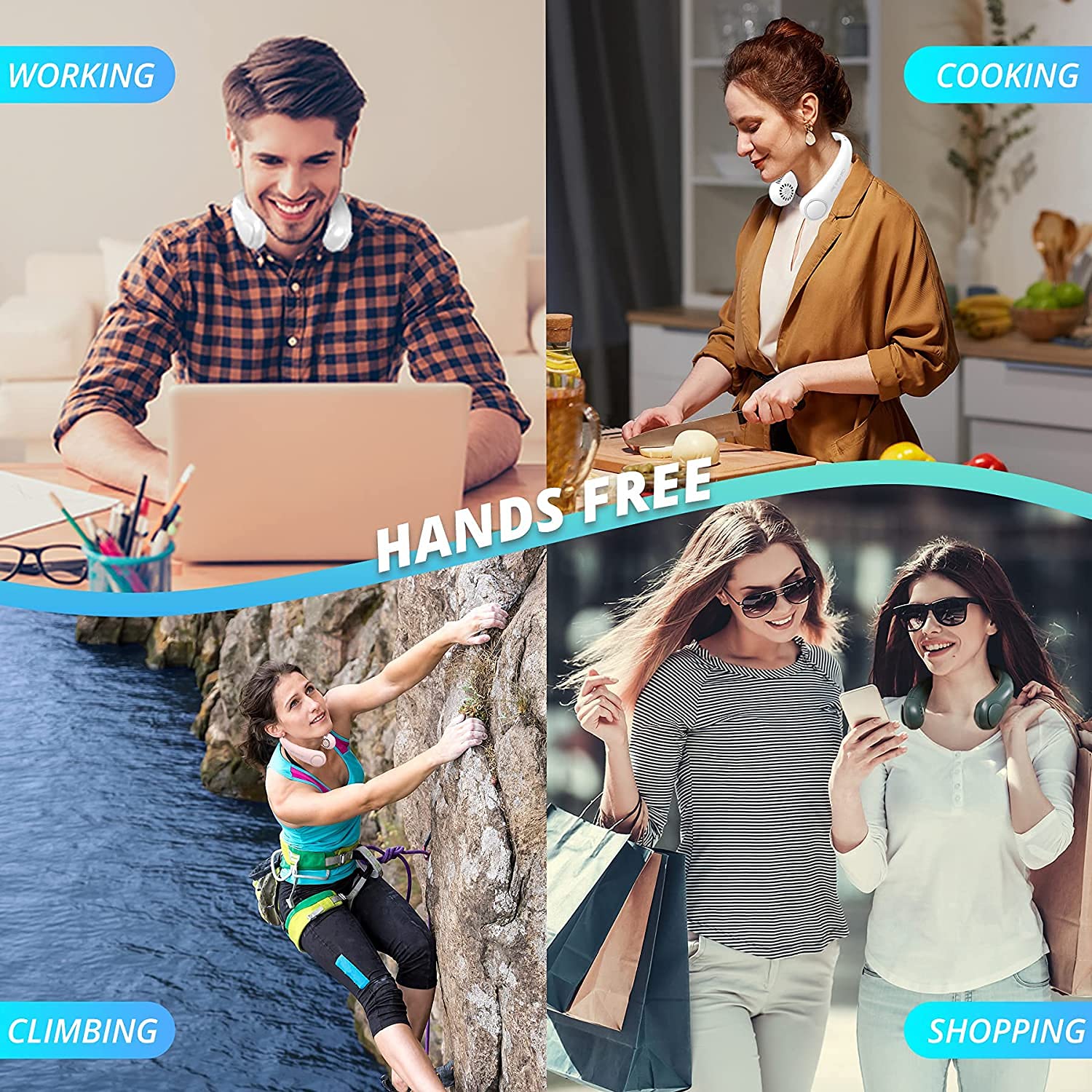 Firstone Bladeless Neck Fan - Portable Hands-Free Personal Cooling Fan with 2400mAh Battery, USB Rechargeable, 3 Speed Settings, Lightweight Headphone Design for Home, Office, Travel & Outdoor Activities (White) - Stay Cool While Working, Exercising or Commuting