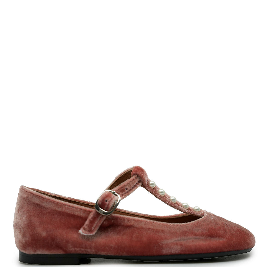 Elegant Rose Velvet Pearl Mary Jane Shoes for Women - Comfortable & Stylish Flats for Weddings, Parties & Casual Wear