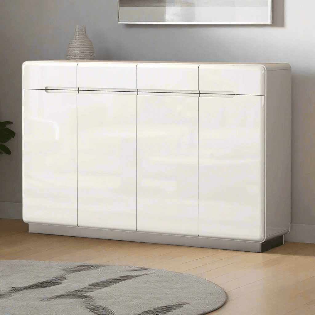 Estrella 4-Door White Shoe Storage Cabinet - 140cm Tall Entryway Organizer for Hallway, Closet & Mudroom - Space Saving Shoe Rack for Sneakers, Boots & Sandals