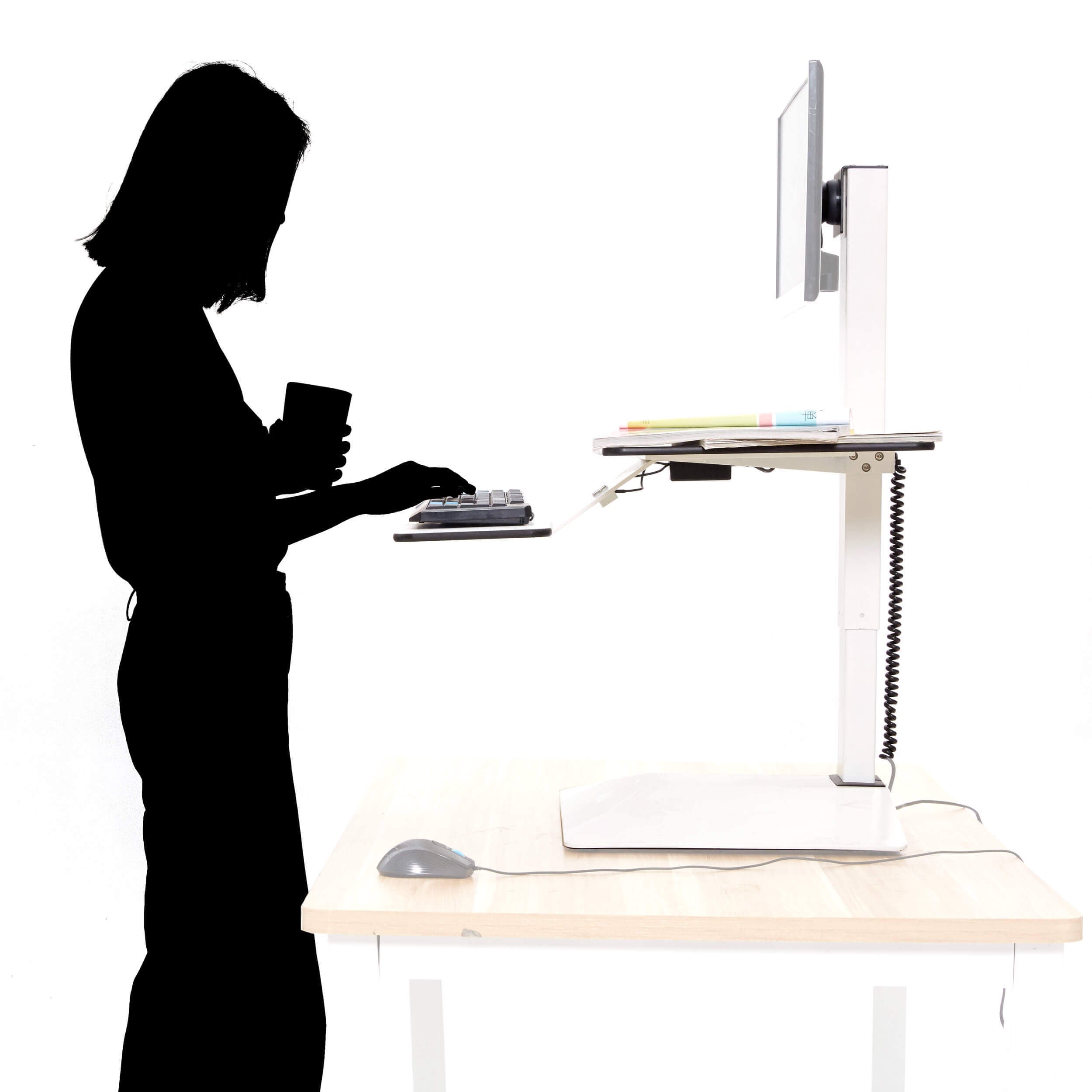 TESSA SMART White Motorized Adjustable Height Table Top Workstation - Electric Sit Stand Desk Converter for Home & Office Workspace - CLEARANCE SALE