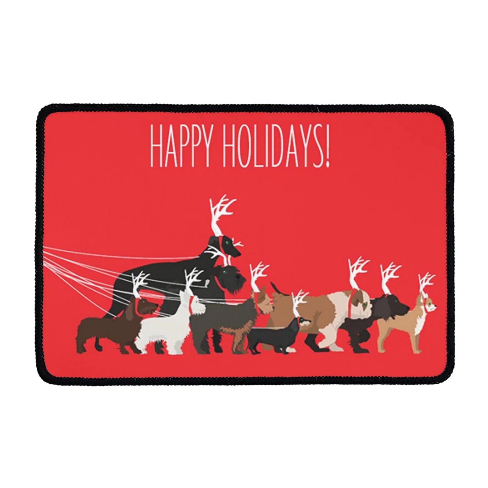 Happy Holidays Christmas Welcome Doormat with Cute Animals Design - Non-Slip Rubber Backing Indoor/Outdoor Entrance Mat for Front Door, Kitchen, Mudroom - Perfect for Trapping Dirt & Decorating Your Home During Festive Season
