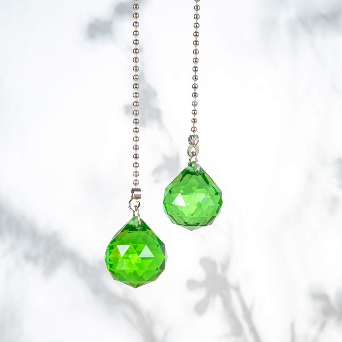 2-Pack 30mm Green Prism Ball Ceiling Fan Pull Chain with Decorative Light Bulb & Cord - Perfect for Home, Bedroom, Living Room Fan Replacement & DIY Lighting Upgrade